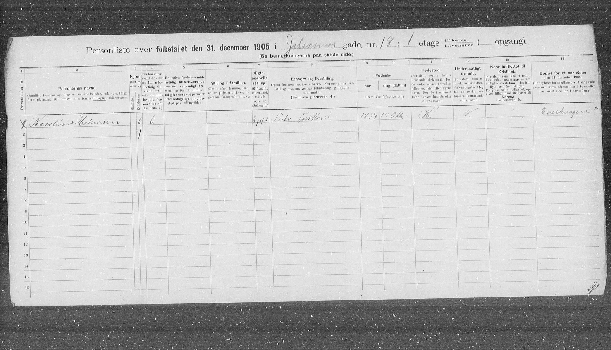 OBA, Municipal Census 1905 for Kristiania, 1905, p. 24807