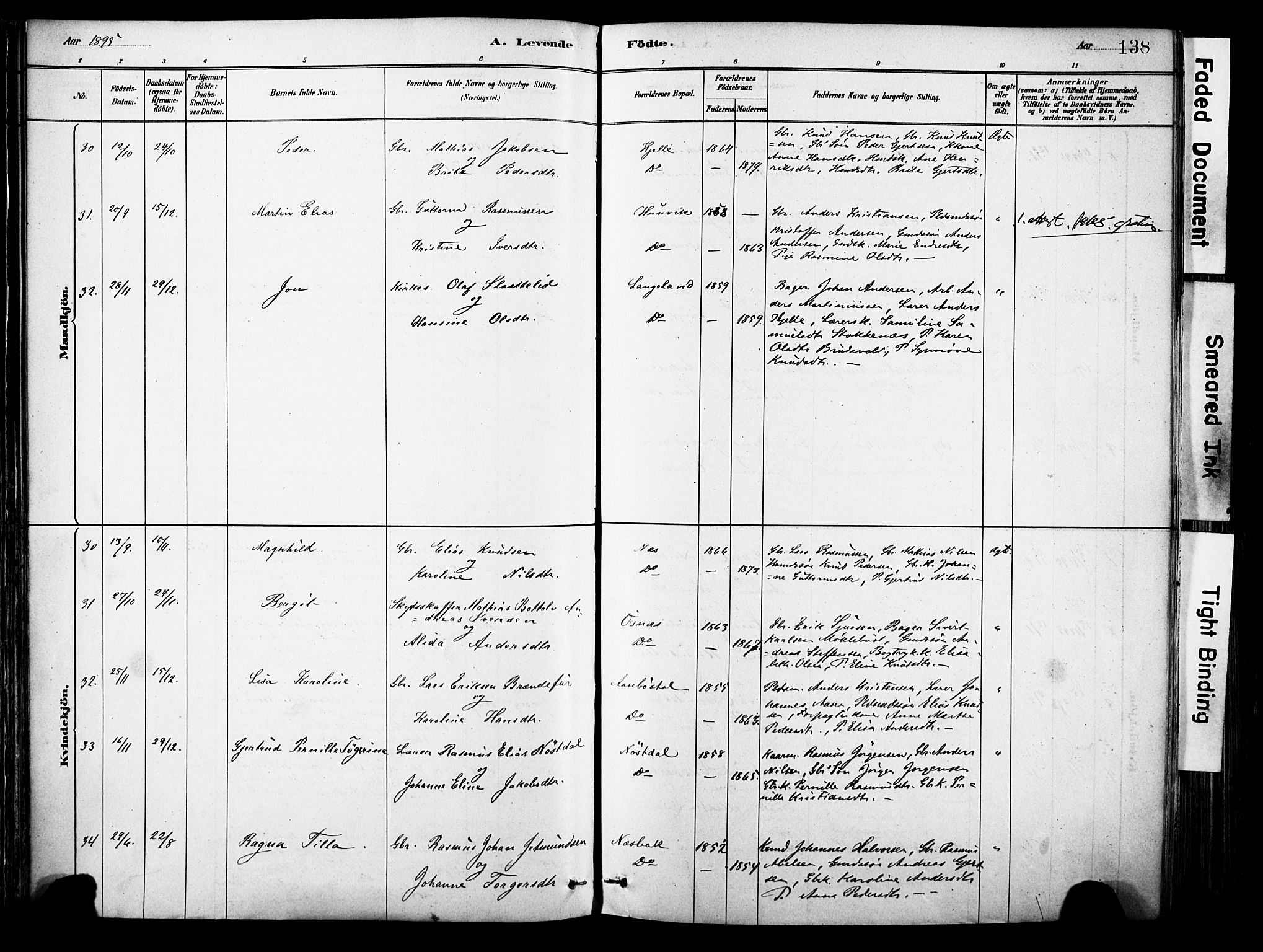 Eid sokneprestembete, AV/SAB-A-82301/H/Haa/Haab/L0001: Parish register (official) no. B 1, 1879-1906, p. 138