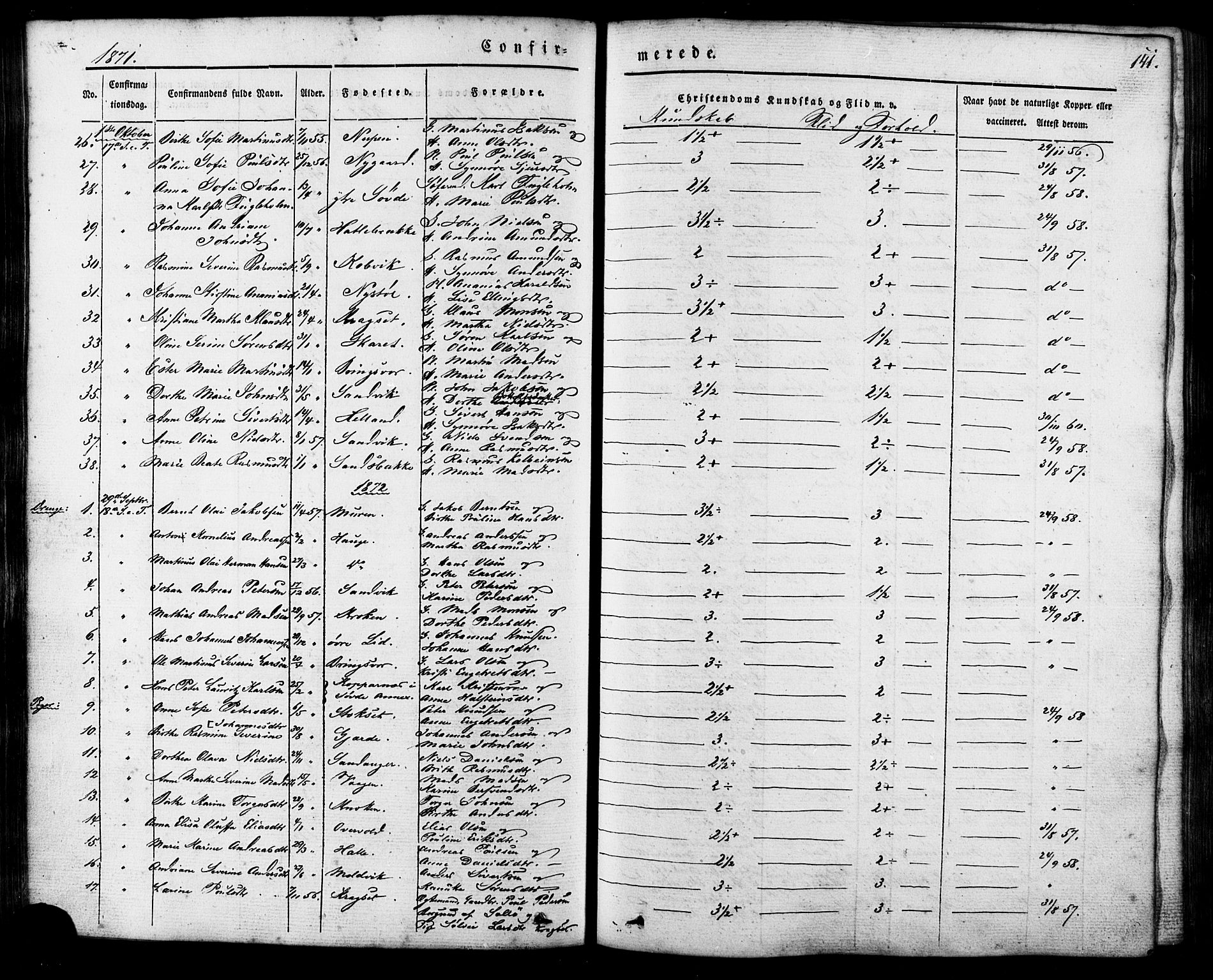 Ministerialprotokoller, klokkerbøker og fødselsregistre - Møre og Romsdal, AV/SAT-A-1454/503/L0034: Parish register (official) no. 503A02, 1841-1884, p. 141