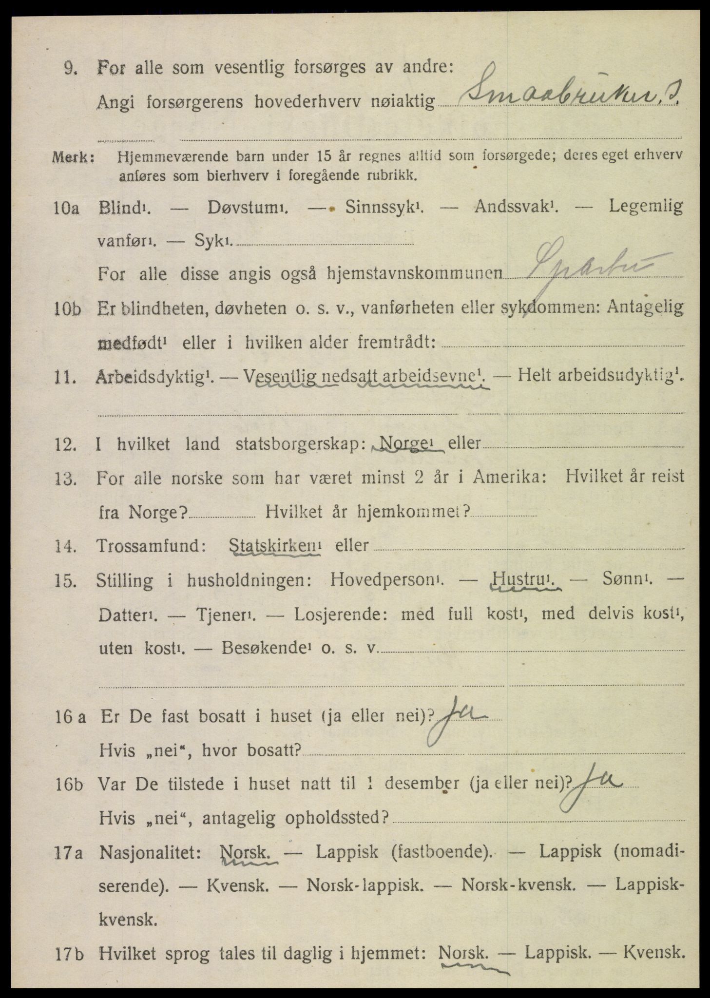 SAT, 1920 census for Sparbu, 1920, p. 4806