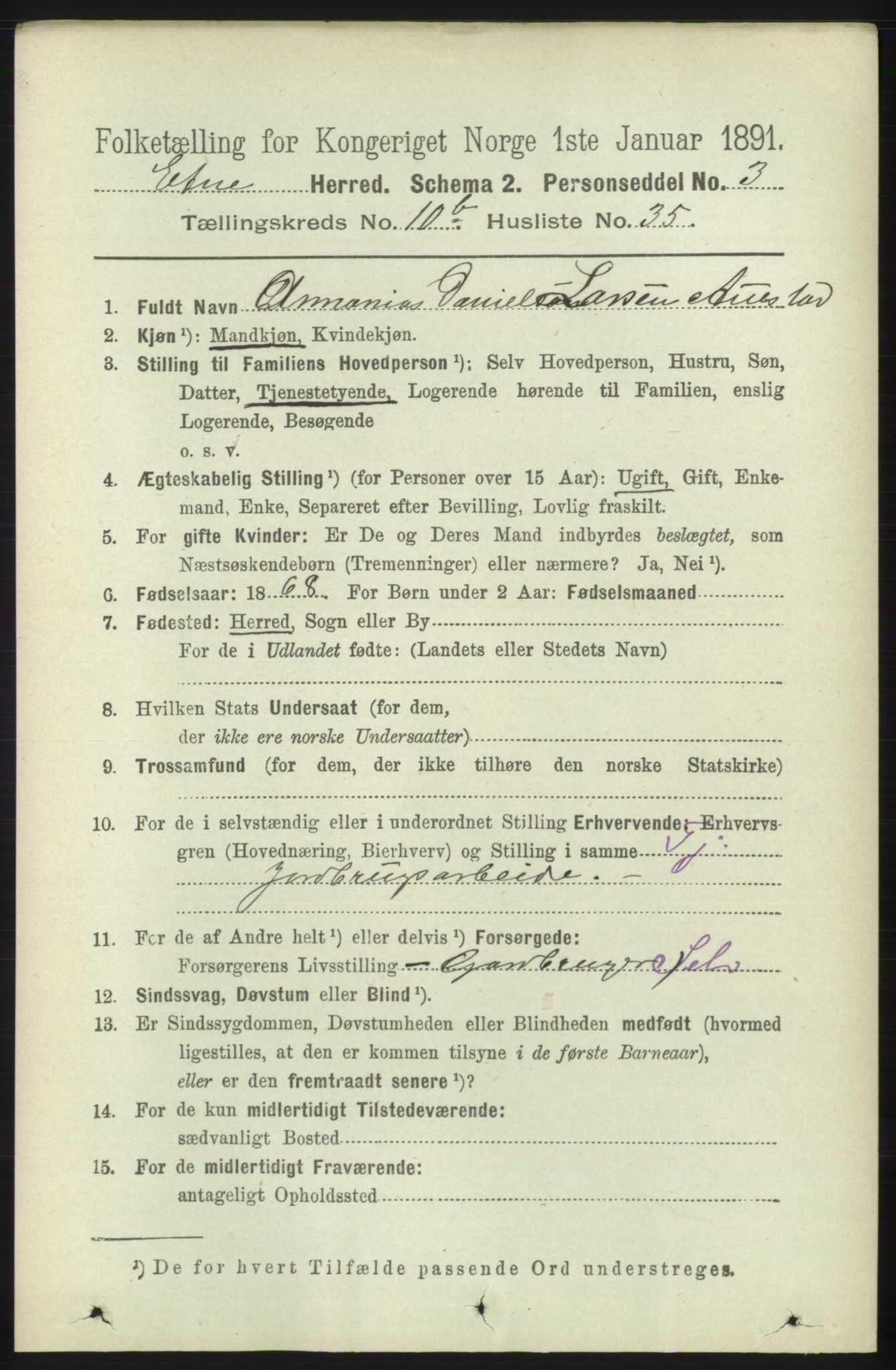 RA, 1891 census for 1211 Etne, 1891, p. 2140