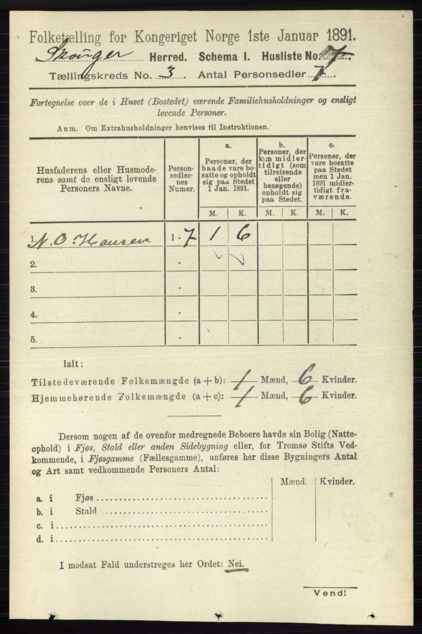 RA, 1891 census for 0712 Skoger, 1891, p. 1499