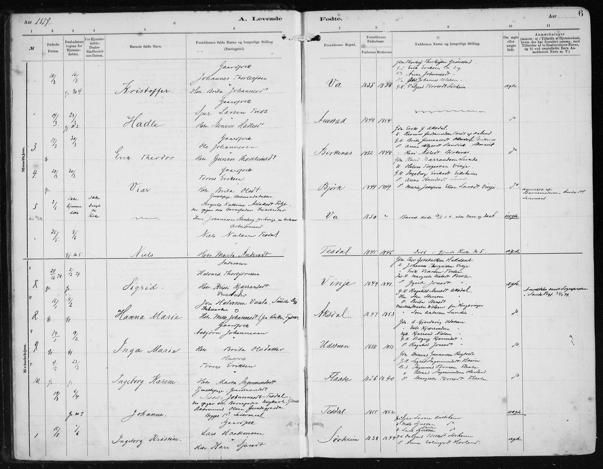 Etne sokneprestembete, AV/SAB-A-75001/H/Haa: Parish register (official) no. B  1, 1879-1919, p. 6