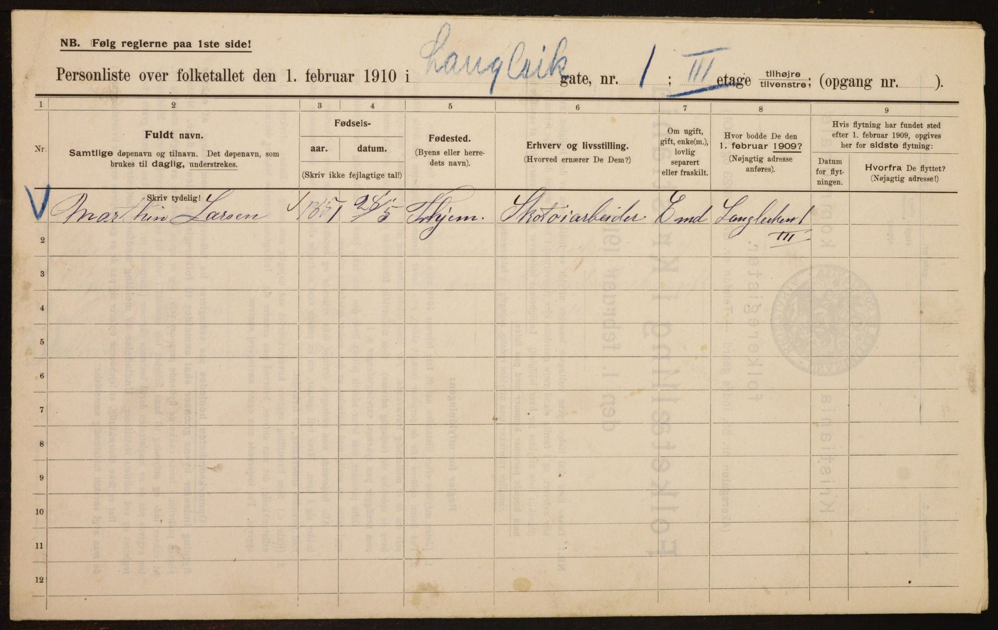 OBA, Municipal Census 1910 for Kristiania, 1910, p. 54888