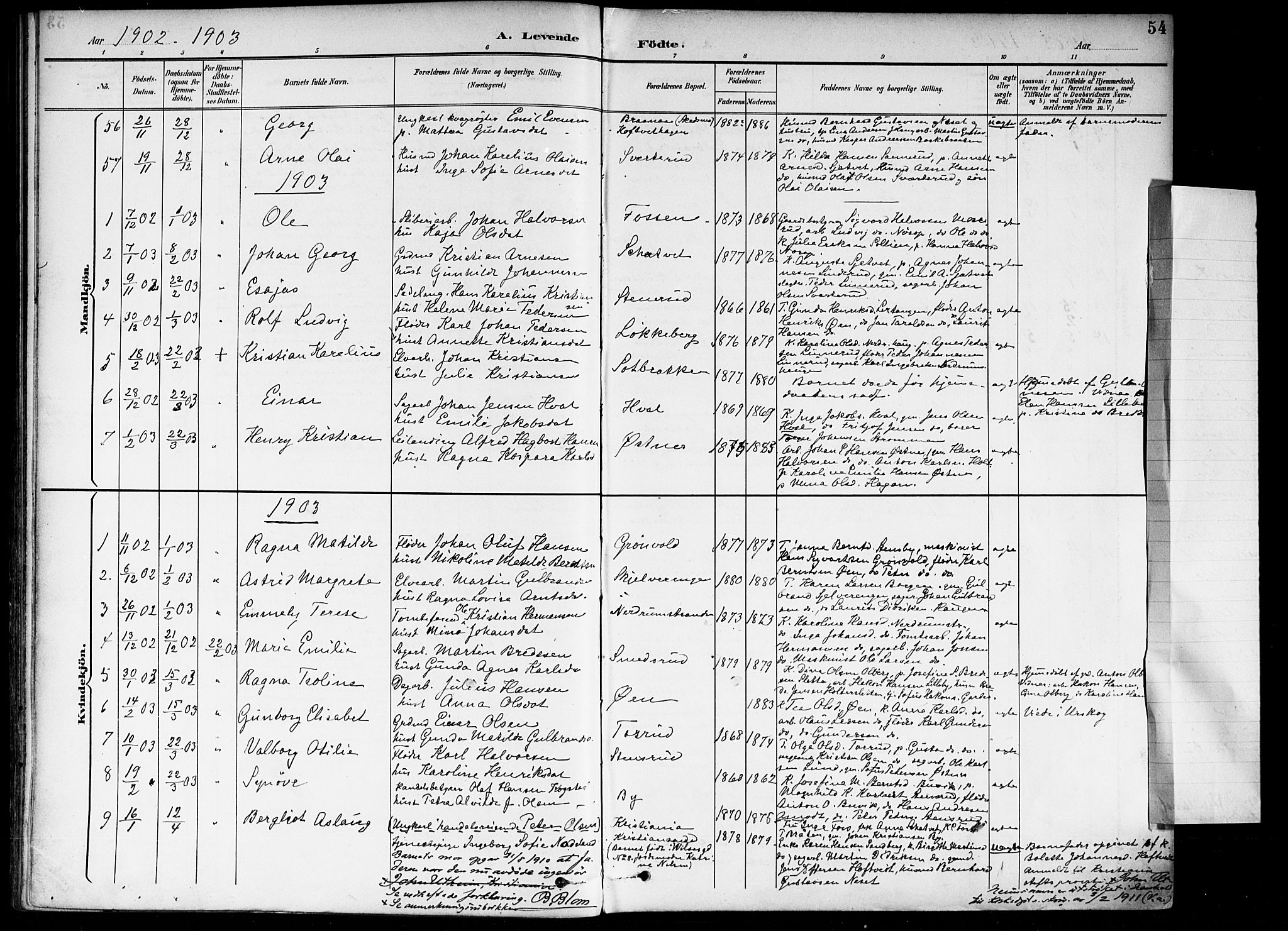 Fet prestekontor Kirkebøker, SAO/A-10370a/F/Fa/L0015: Parish register (official) no. I 15, 1892-1904, p. 54