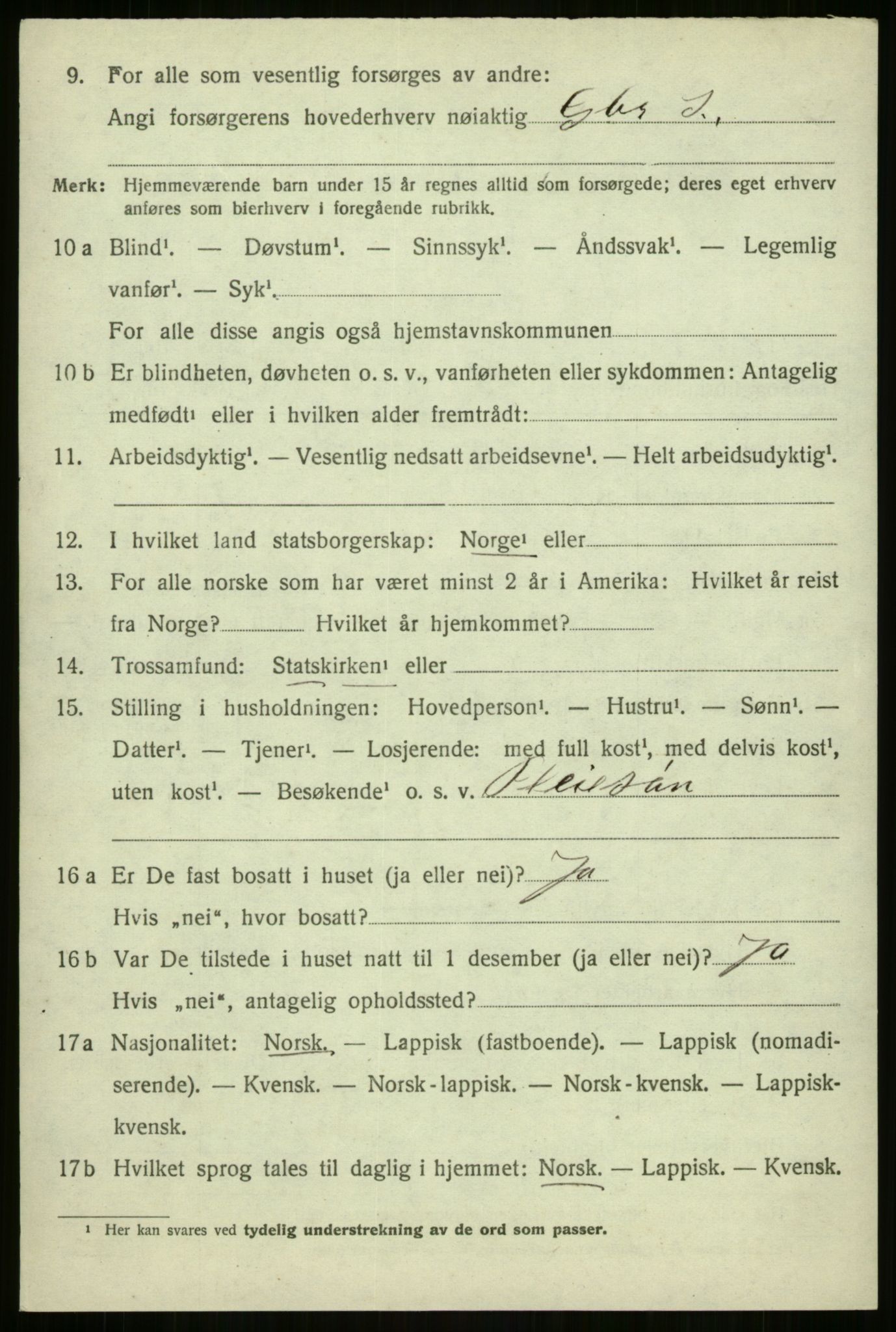 SATØ, 1920 census for Malangen, 1920, p. 1889