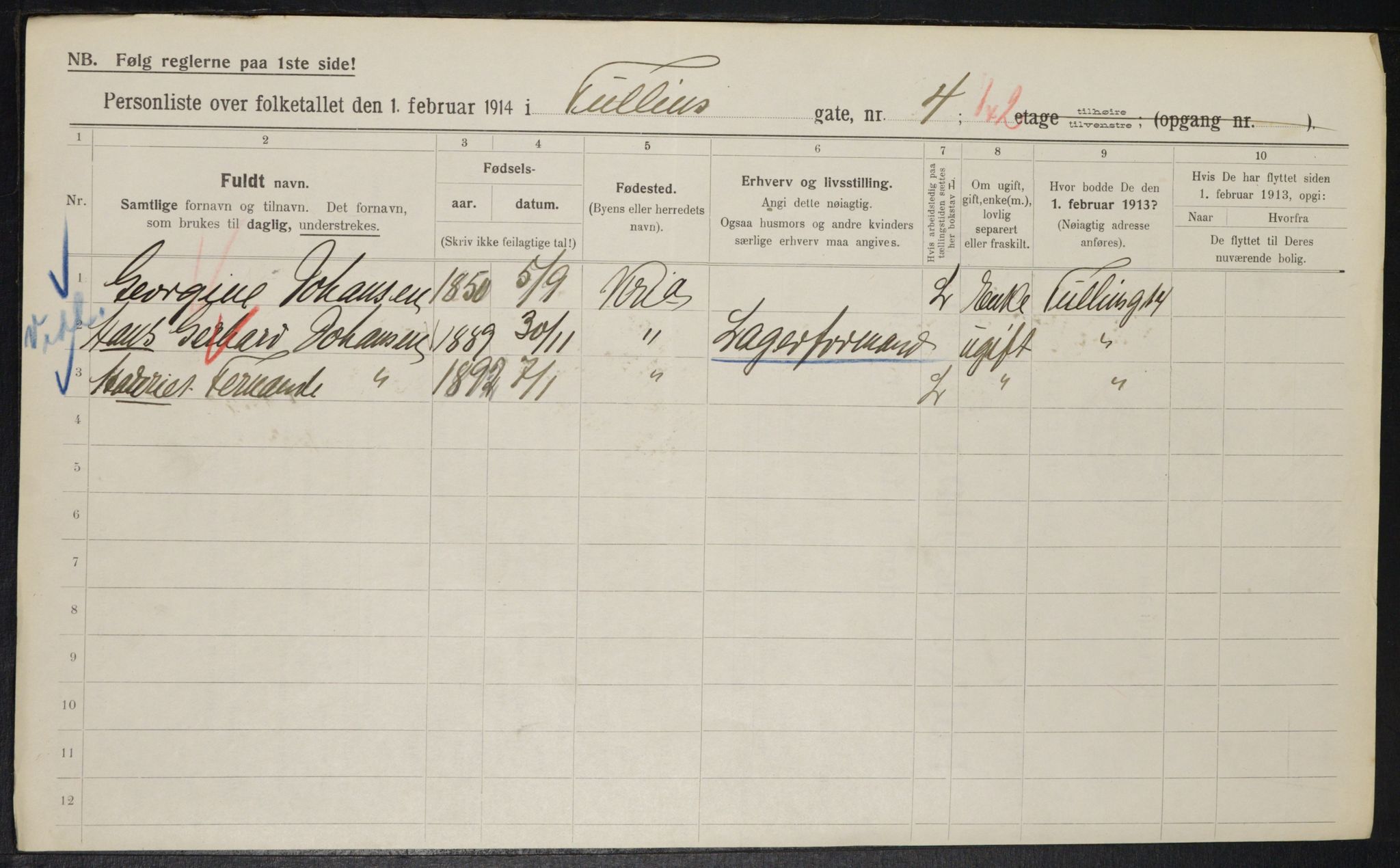 OBA, Municipal Census 1914 for Kristiania, 1914, p. 116383