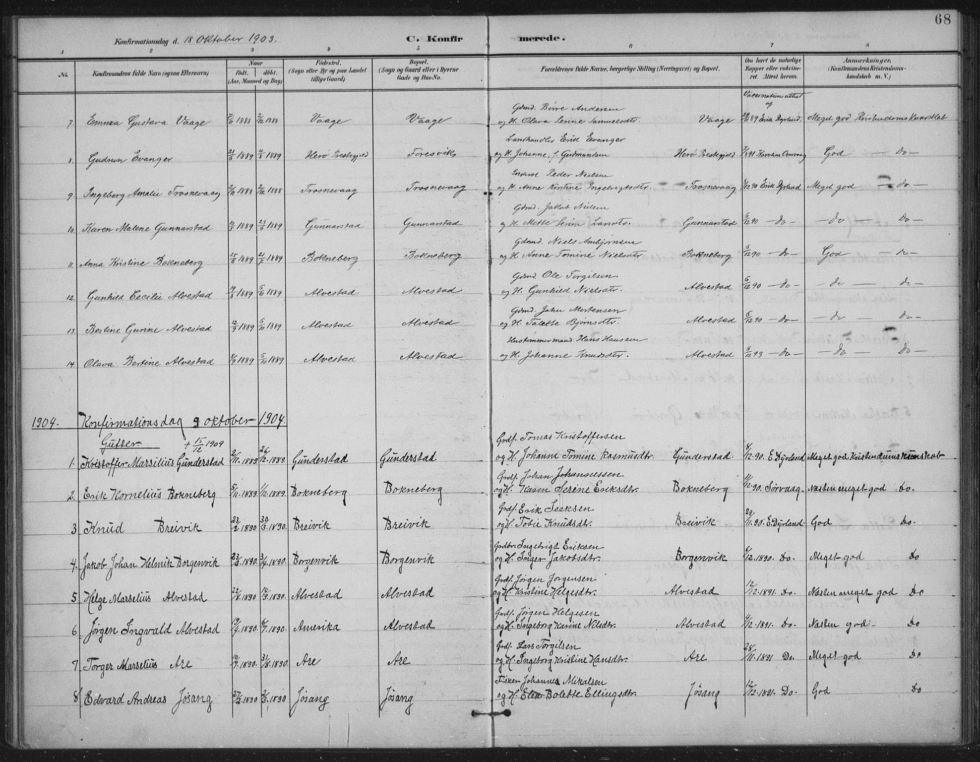 Tysvær sokneprestkontor, AV/SAST-A -101864/H/Ha/Haa/L0009: Parish register (official) no. A 9, 1898-1925, p. 68