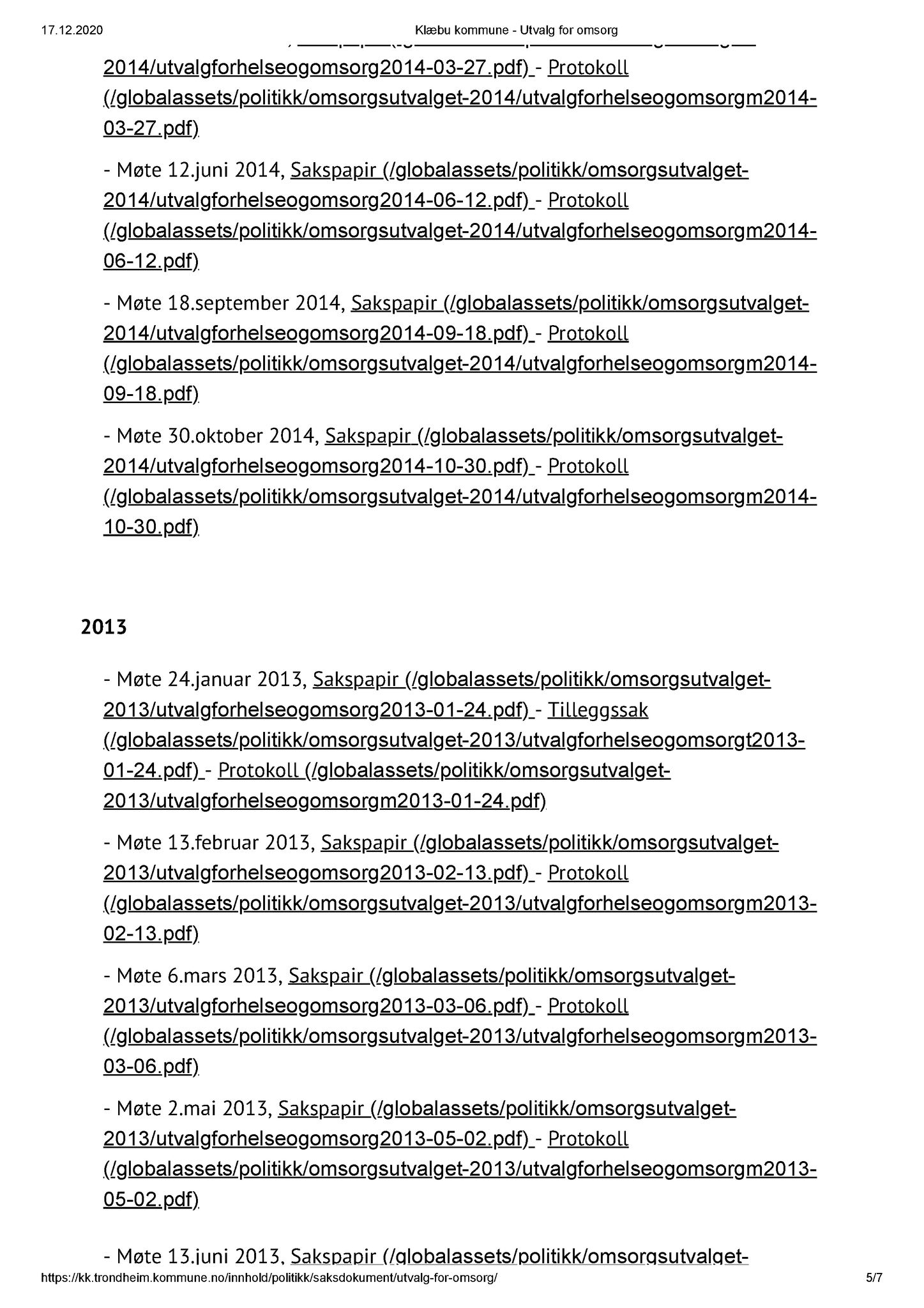 Klæbu Kommune, TRKO/KK/05-UOm/L001: Utvalg for omsorg - Møteoversikt, 2011-2019, p. 5