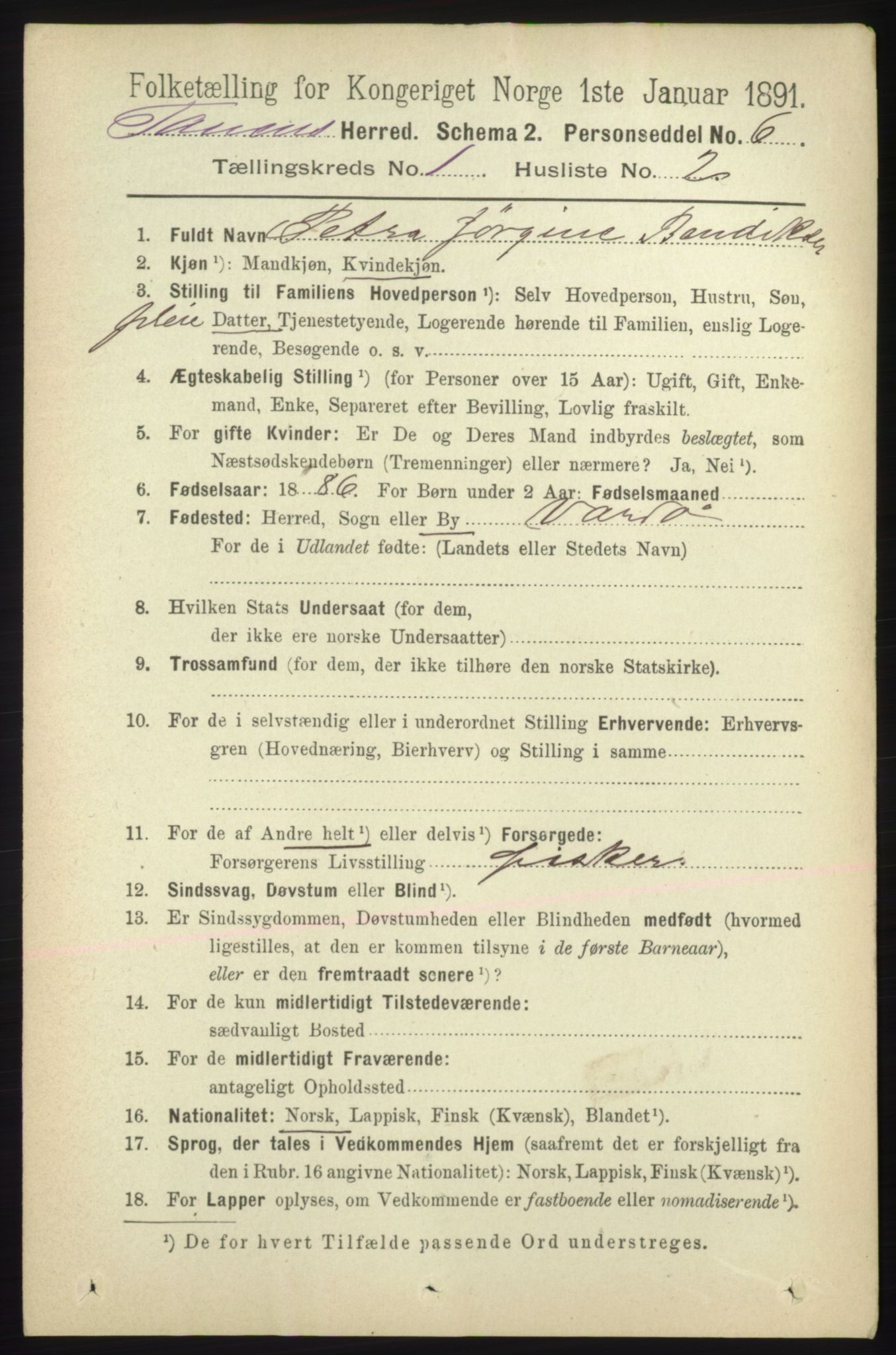 RA, 1891 census for 2025 Tana, 1891, p. 125