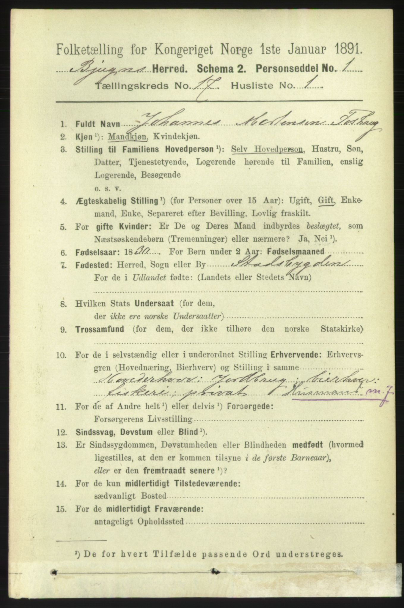 RA, 1891 census for 1627 Bjugn, 1891, p. 4698