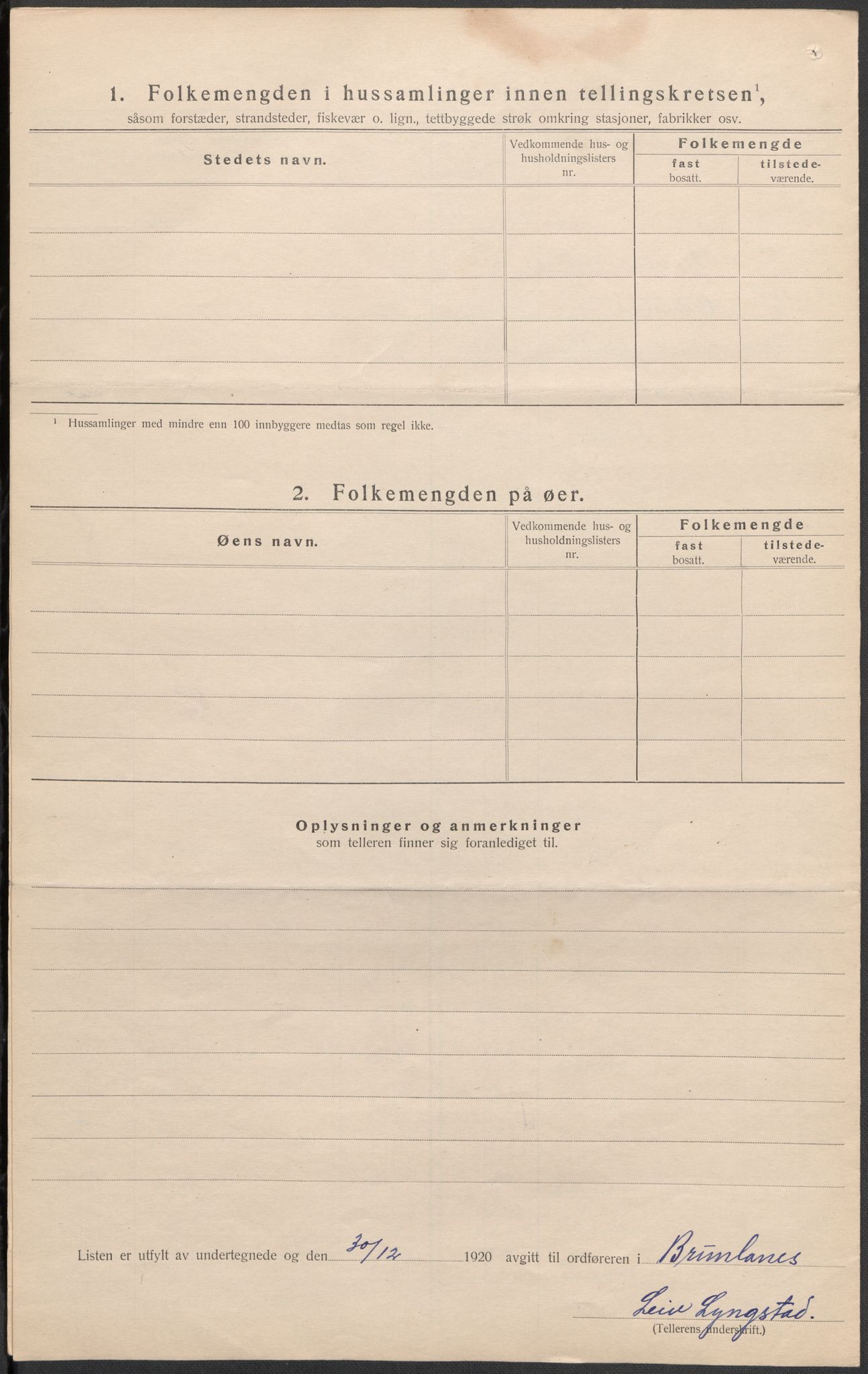 SAKO, 1920 census for Brunlanes, 1920, p. 31