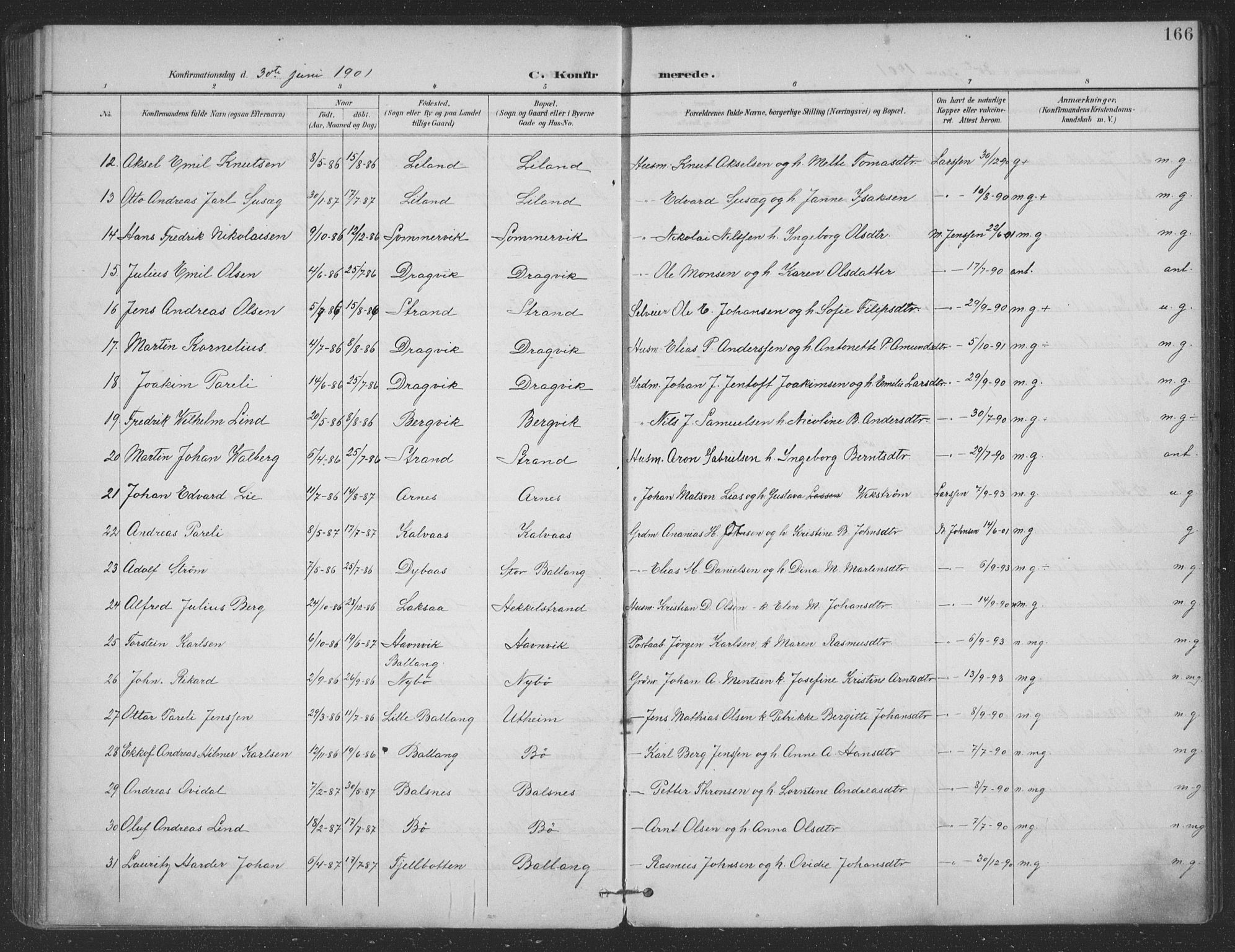 Ministerialprotokoller, klokkerbøker og fødselsregistre - Nordland, SAT/A-1459/863/L0899: Parish register (official) no. 863A11, 1897-1906, p. 166