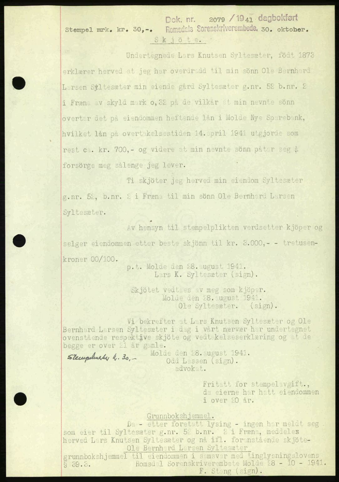 Romsdal sorenskriveri, AV/SAT-A-4149/1/2/2C: Mortgage book no. A11, 1941-1942, Diary no: : 2079/1941