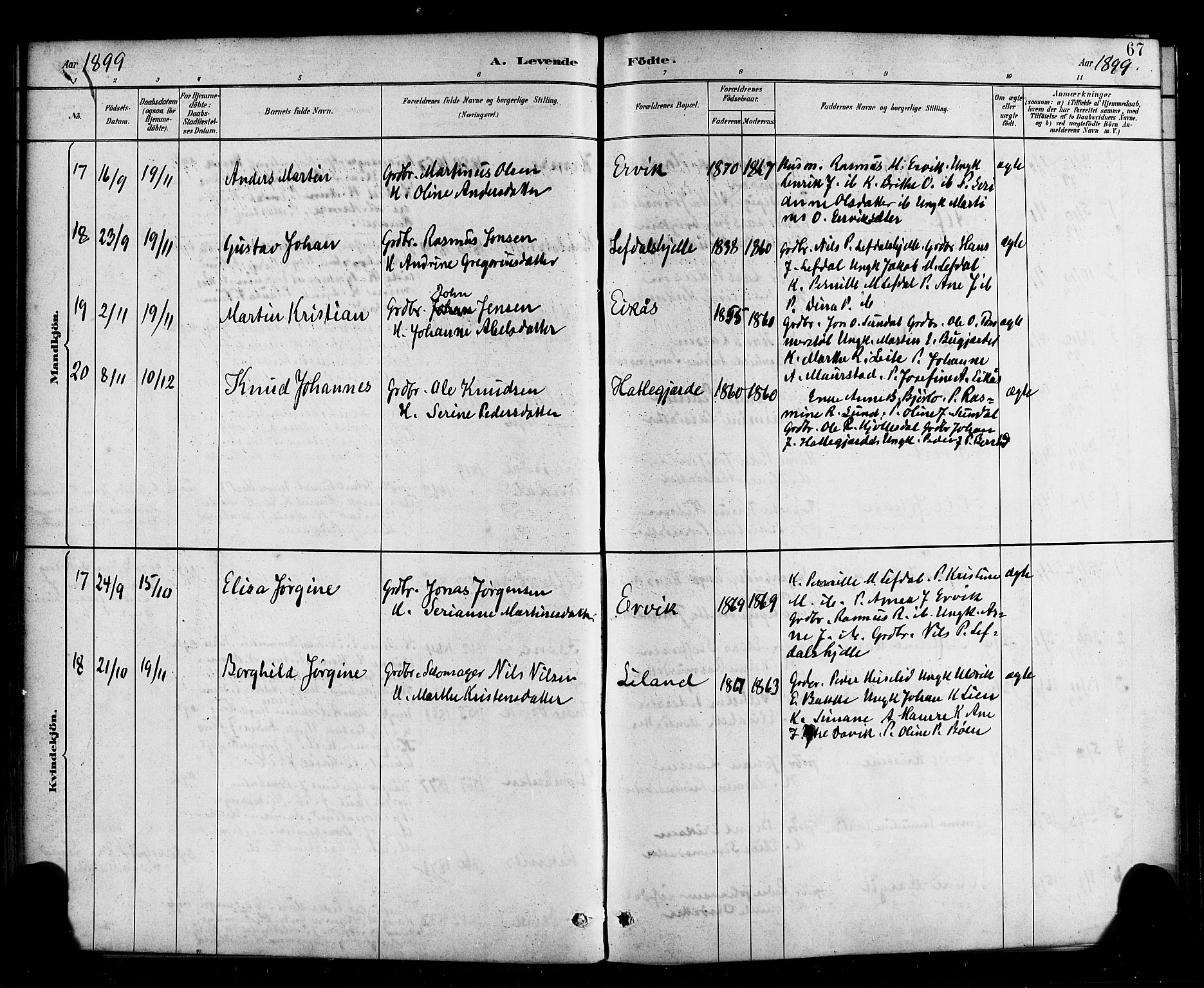 Davik sokneprestembete, SAB/A-79701/H/Haa/Haab/L0001: Parish register (official) no. B 1, 1882-1900, p. 67