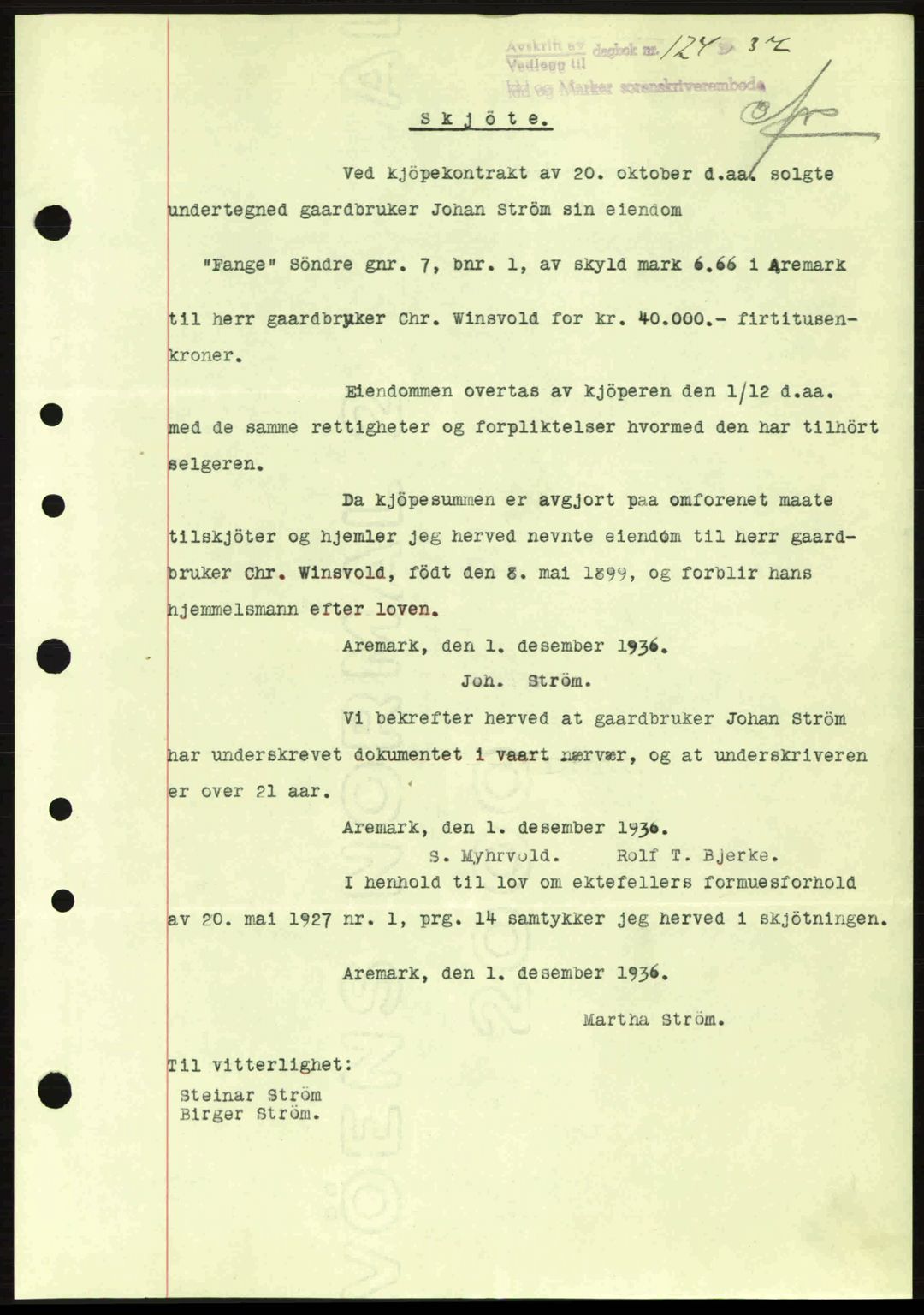 Idd og Marker sorenskriveri, AV/SAO-A-10283/G/Gb/Gbb/L0001: Mortgage book no. A1, 1936-1937, Diary no: : 124/1937