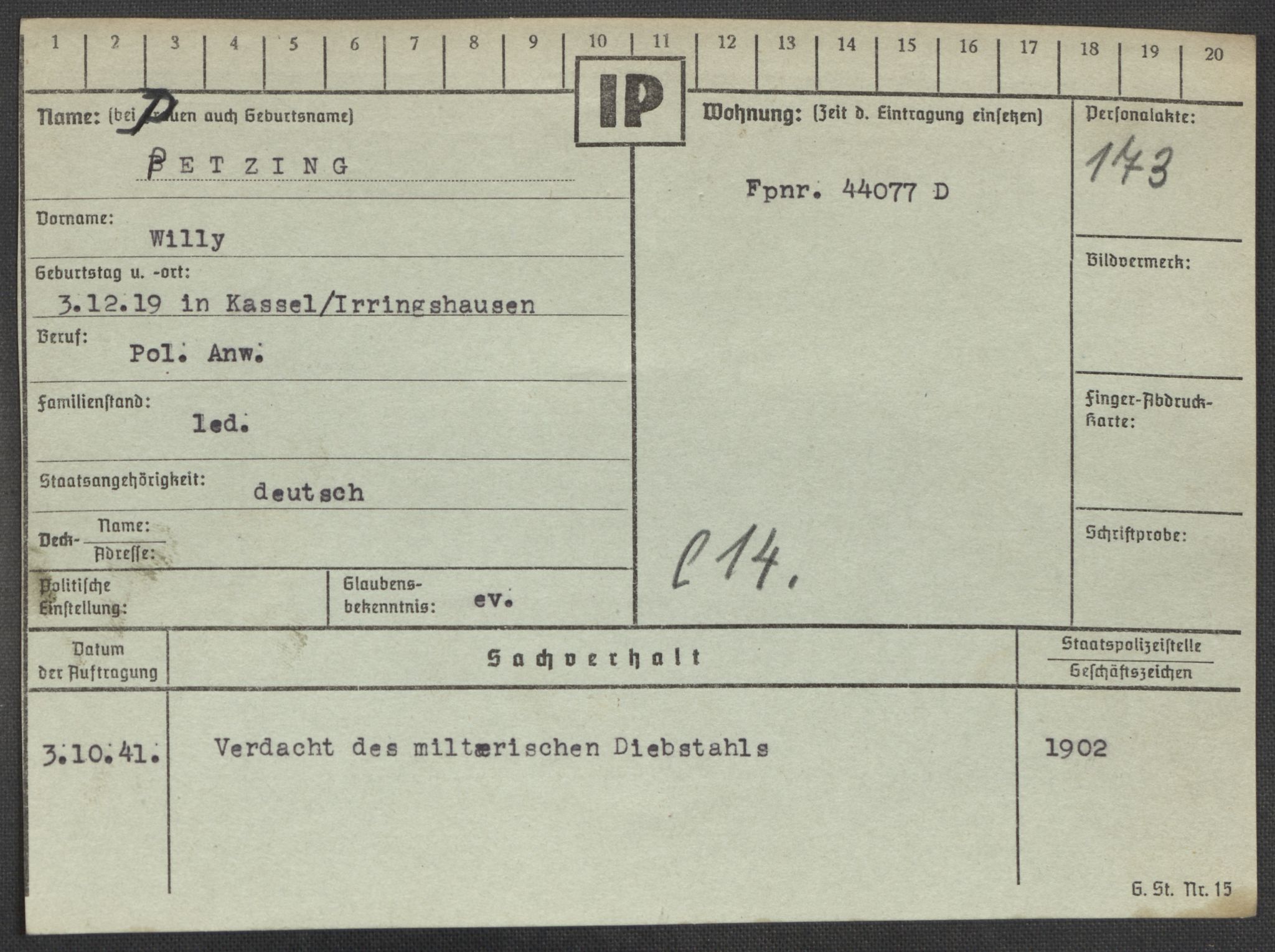 Befehlshaber der Sicherheitspolizei und des SD, AV/RA-RAFA-5969/E/Ea/Eaa/L0008: Register over norske fanger i Møllergata 19: Oelze-Ru, 1940-1945, p. 886