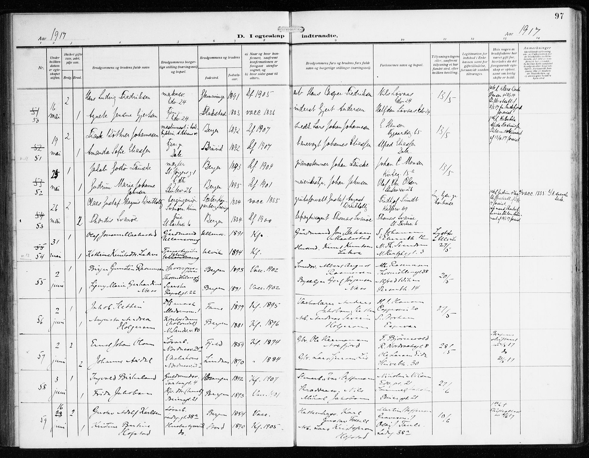 Sandviken Sokneprestembete, AV/SAB-A-77601/H/Ha/L0015: Parish register (official) no. D 2, 1911-1923, p. 97