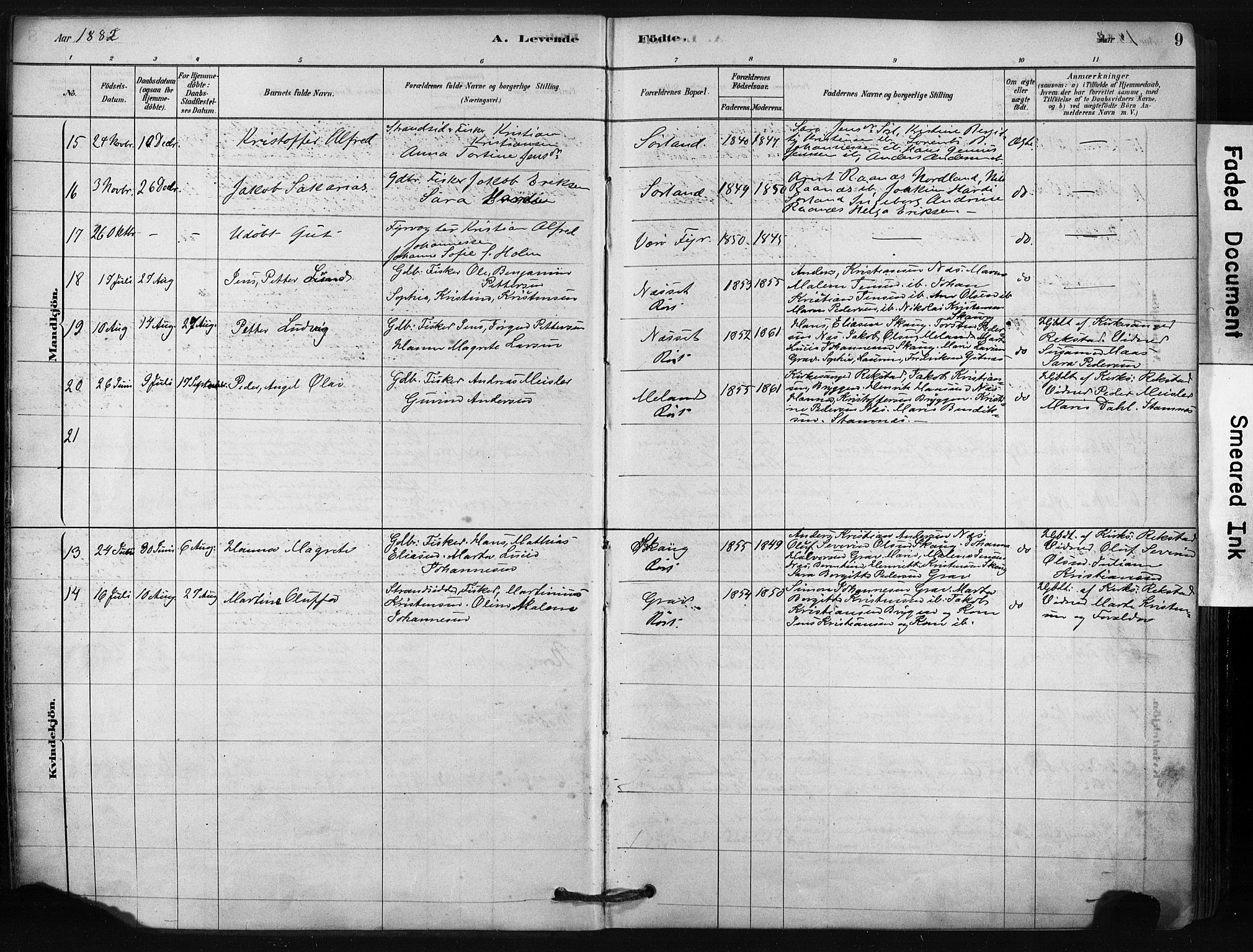 Ministerialprotokoller, klokkerbøker og fødselsregistre - Nordland, AV/SAT-A-1459/807/L0122: Parish register (official) no. 807A05, 1880-1902, p. 9