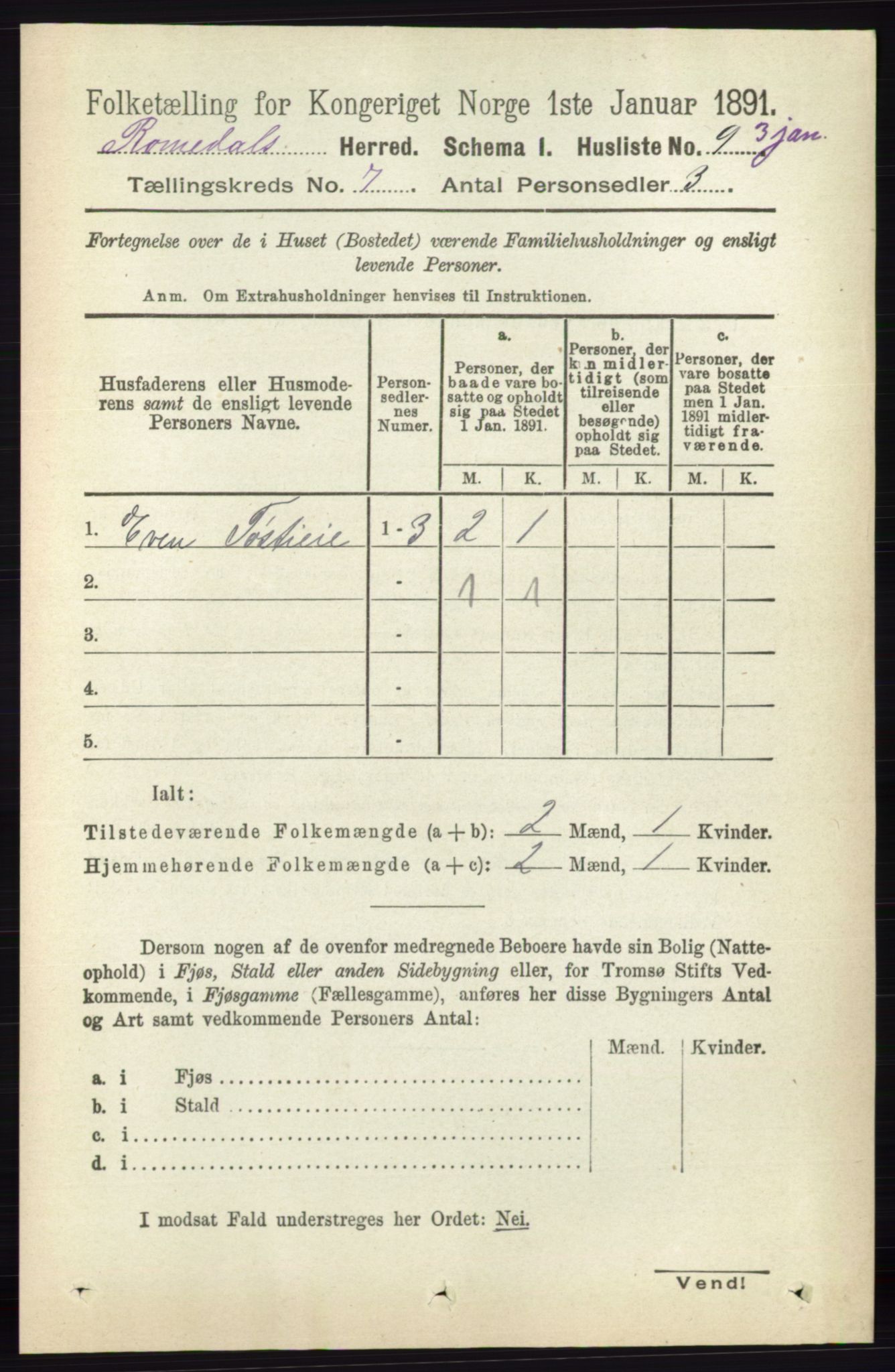 RA, 1891 census for 0416 Romedal, 1891, p. 3489