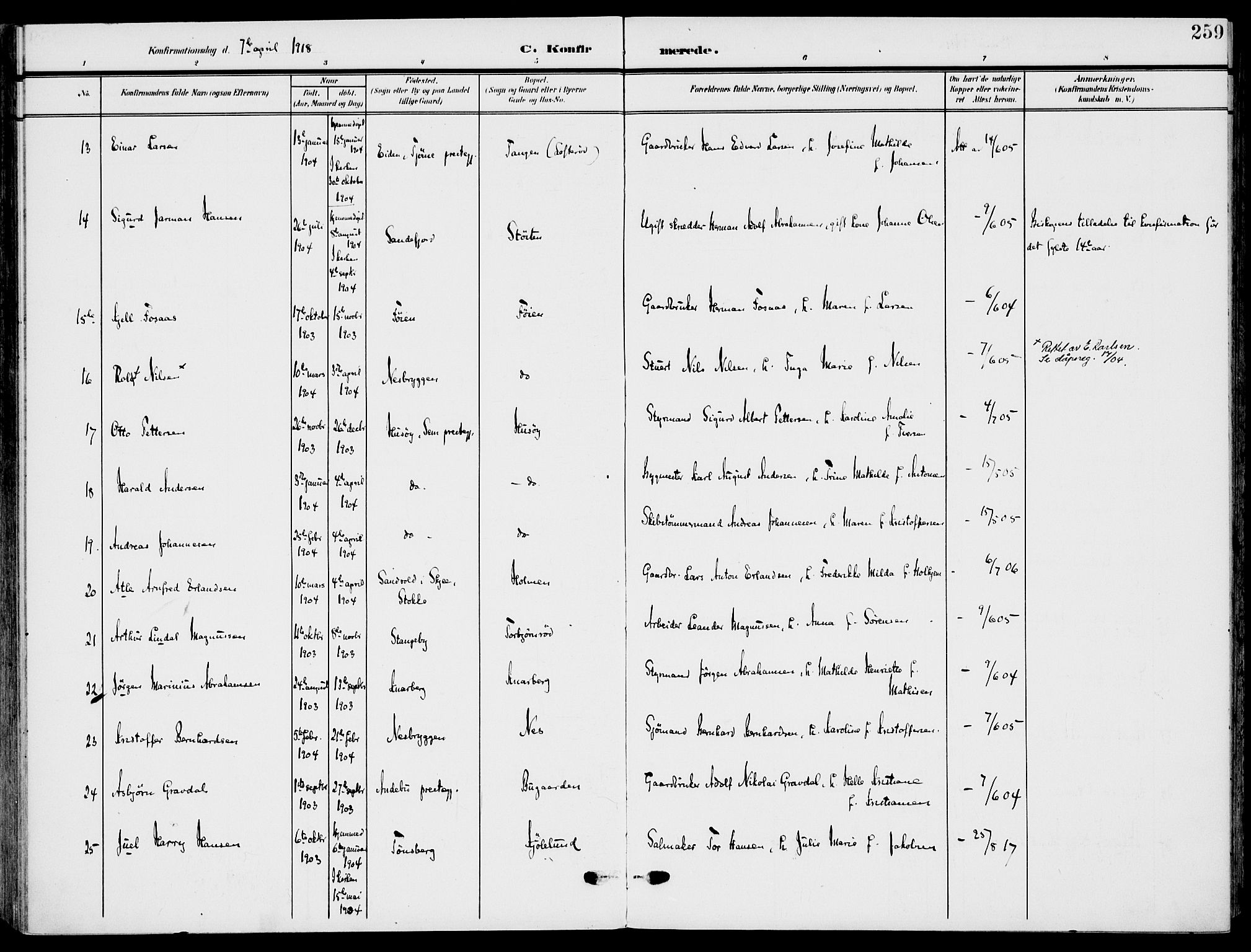 Nøtterøy kirkebøker, AV/SAKO-A-354/F/Fa/L0010: Parish register (official) no. I 10, 1908-1919, p. 259