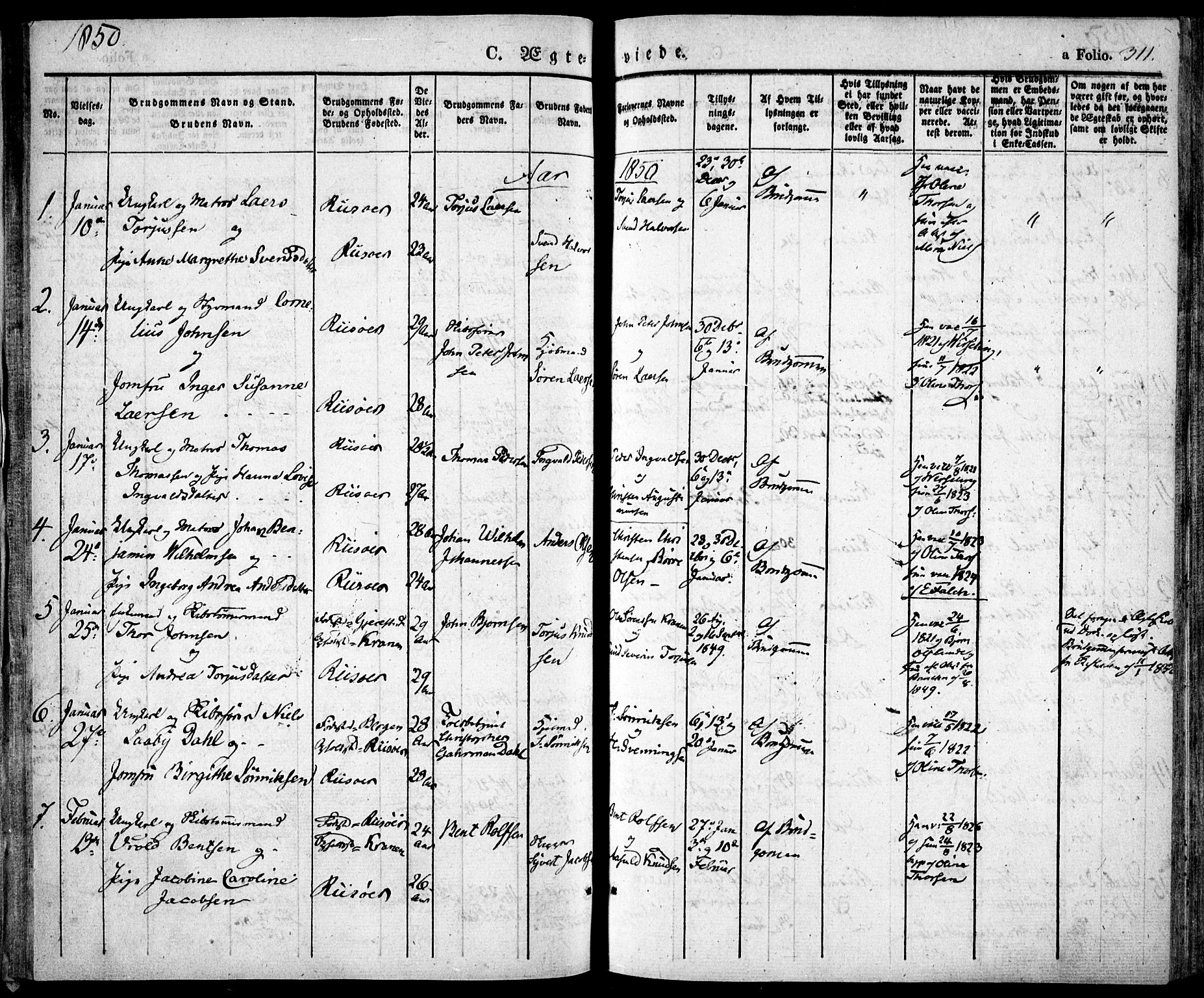 Risør sokneprestkontor, AV/SAK-1111-0035/F/Fa/L0003: Parish register (official) no. A 3, 1838-1864, p. 311