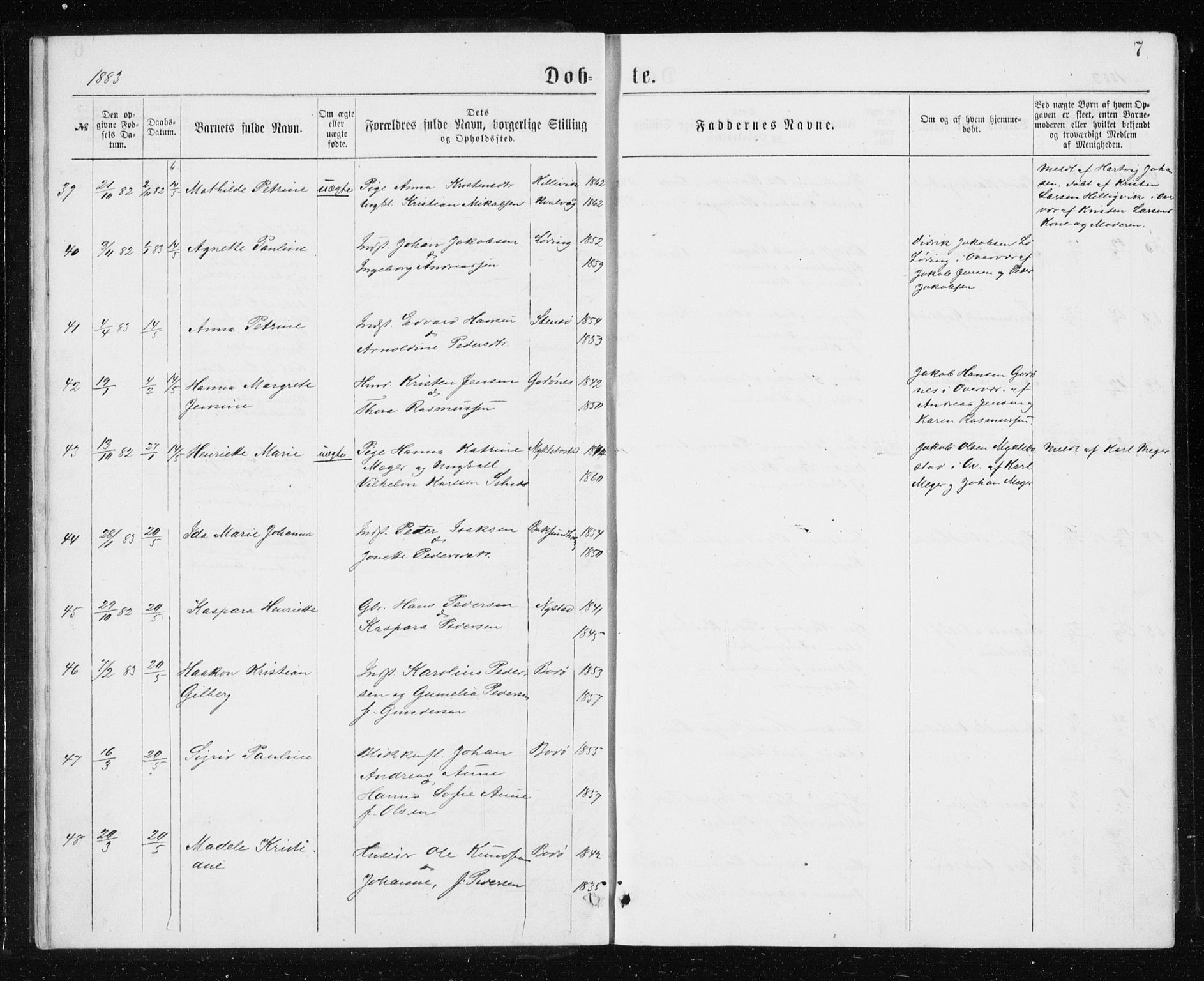 Ministerialprotokoller, klokkerbøker og fødselsregistre - Nordland, AV/SAT-A-1459/801/L0031: Parish register (copy) no. 801C06, 1883-1887, p. 7