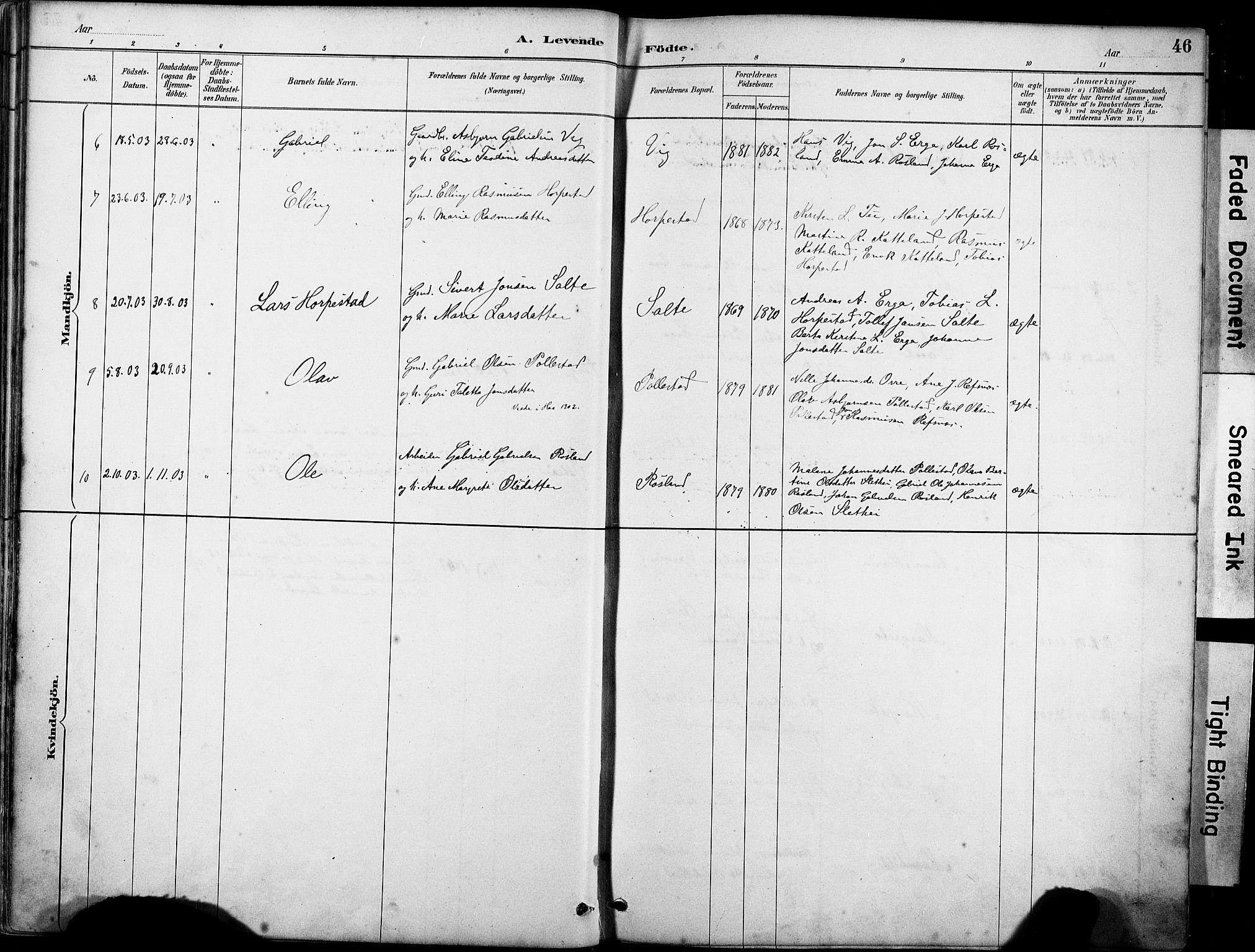 Klepp sokneprestkontor, AV/SAST-A-101803/001/3/30BA/L0007: Parish register (official) no. A 8, 1886-1912, p. 46