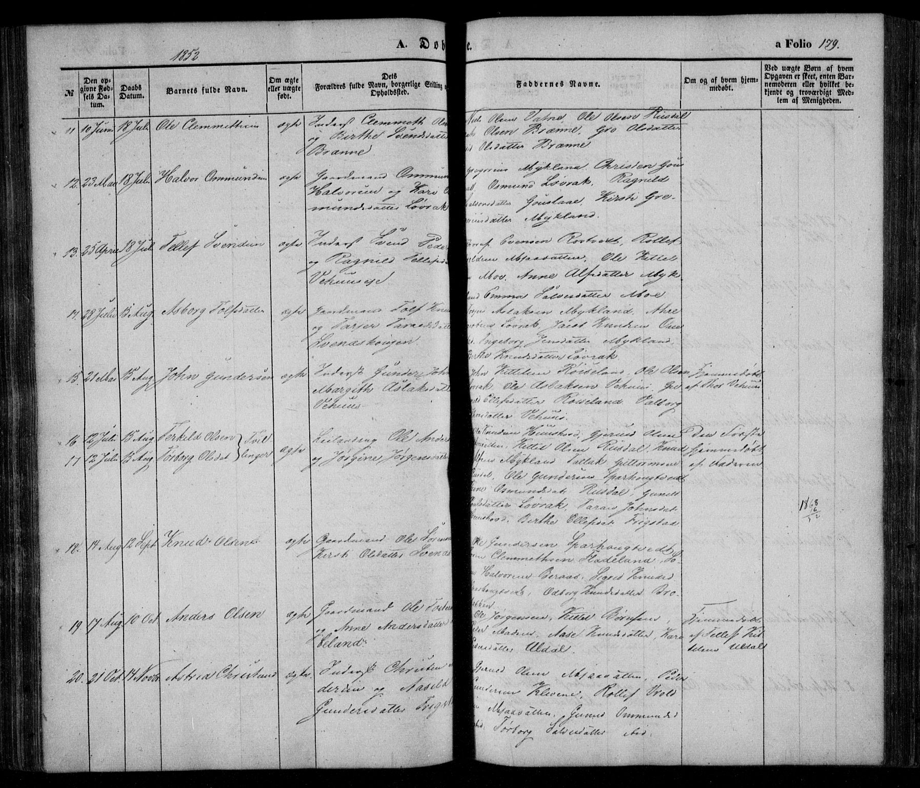 Åmli sokneprestkontor, AV/SAK-1111-0050/F/Fa/Fac/L0008: Parish register (official) no. A 8, 1852-1869, p. 179