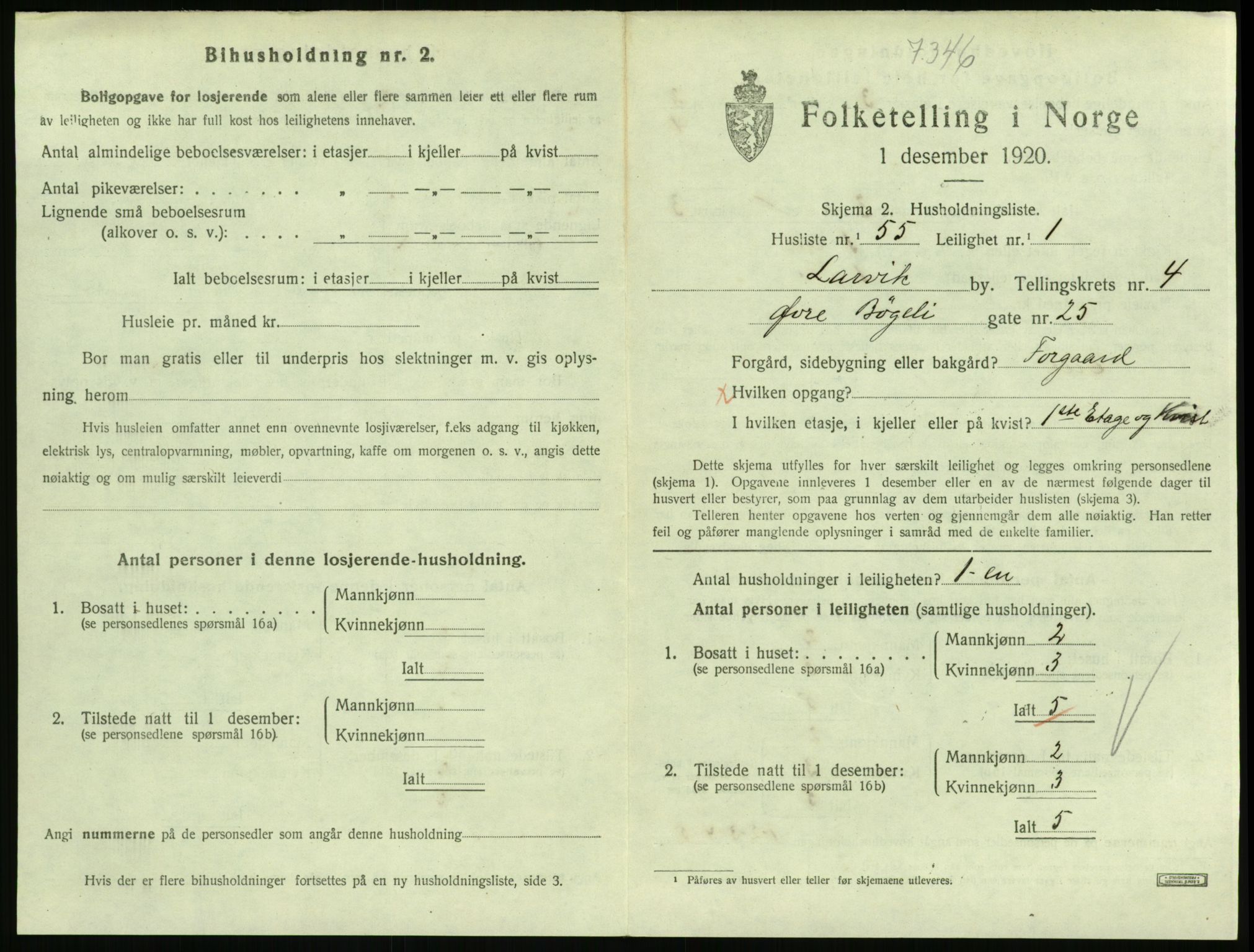 SAKO, 1920 census for Larvik, 1920, p. 4416