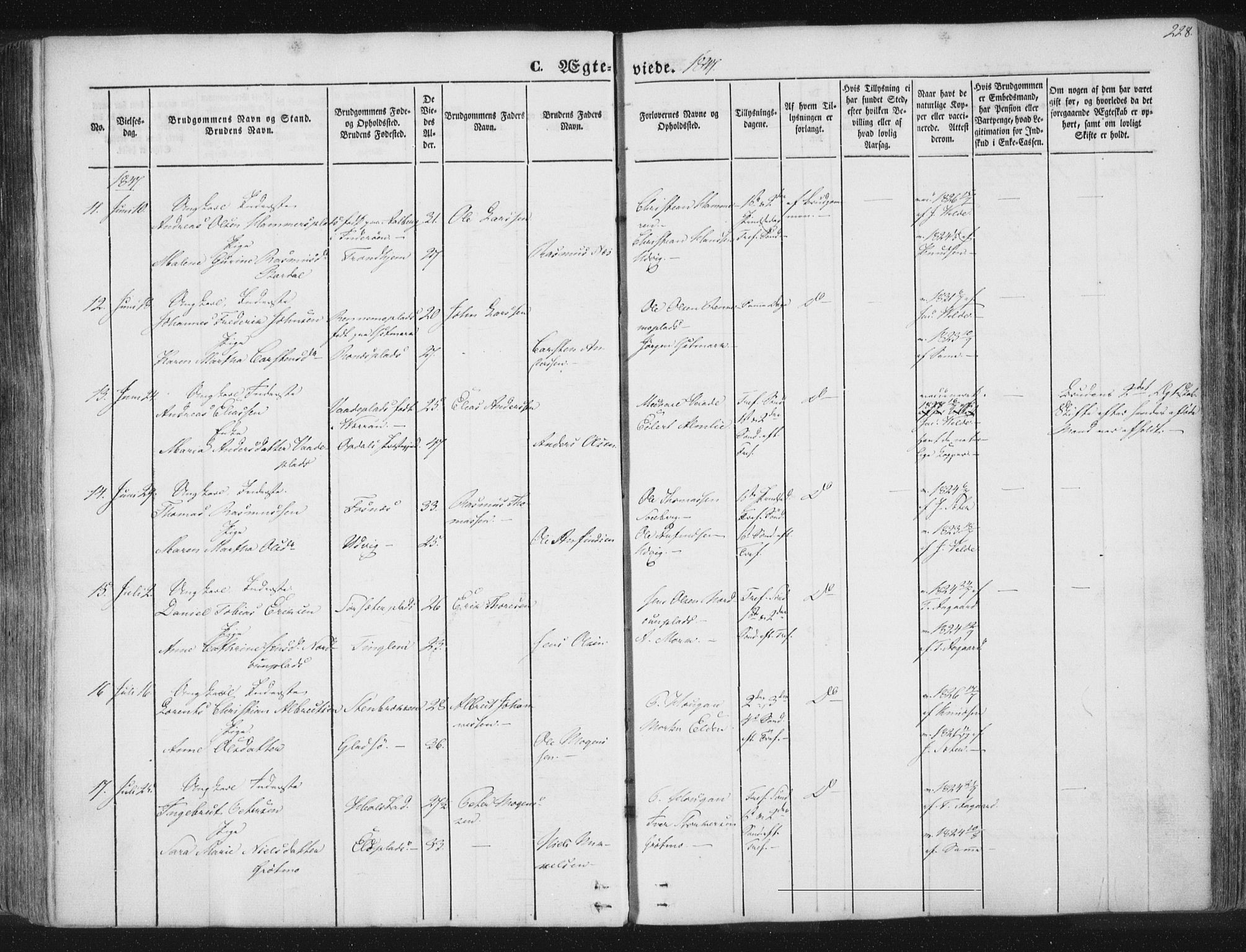 Ministerialprotokoller, klokkerbøker og fødselsregistre - Nord-Trøndelag, AV/SAT-A-1458/741/L0392: Parish register (official) no. 741A06, 1836-1848, p. 228