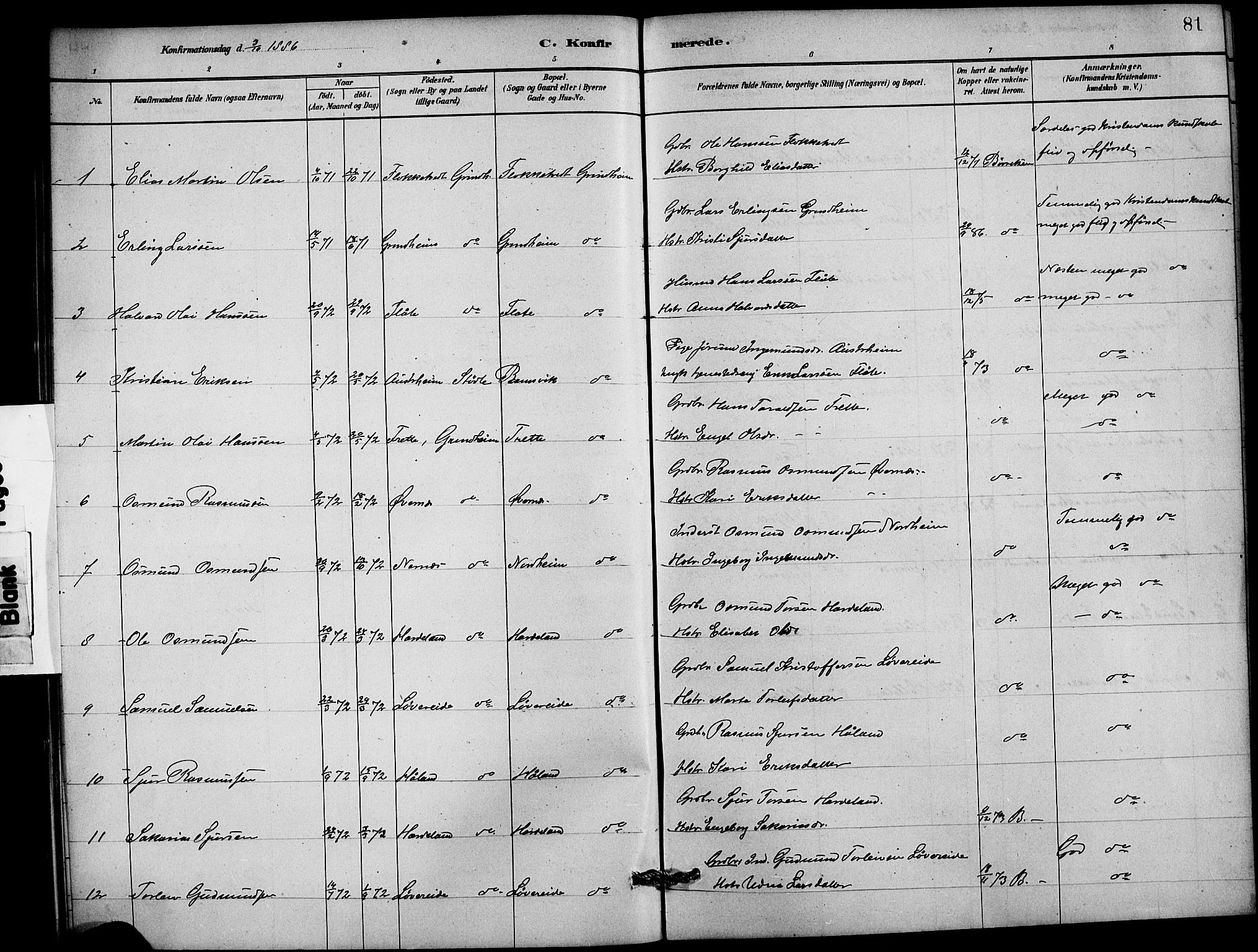 Etne sokneprestembete, SAB/A-75001/H/Hab: Parish register (copy) no. C 4, 1879-1896, p. 81