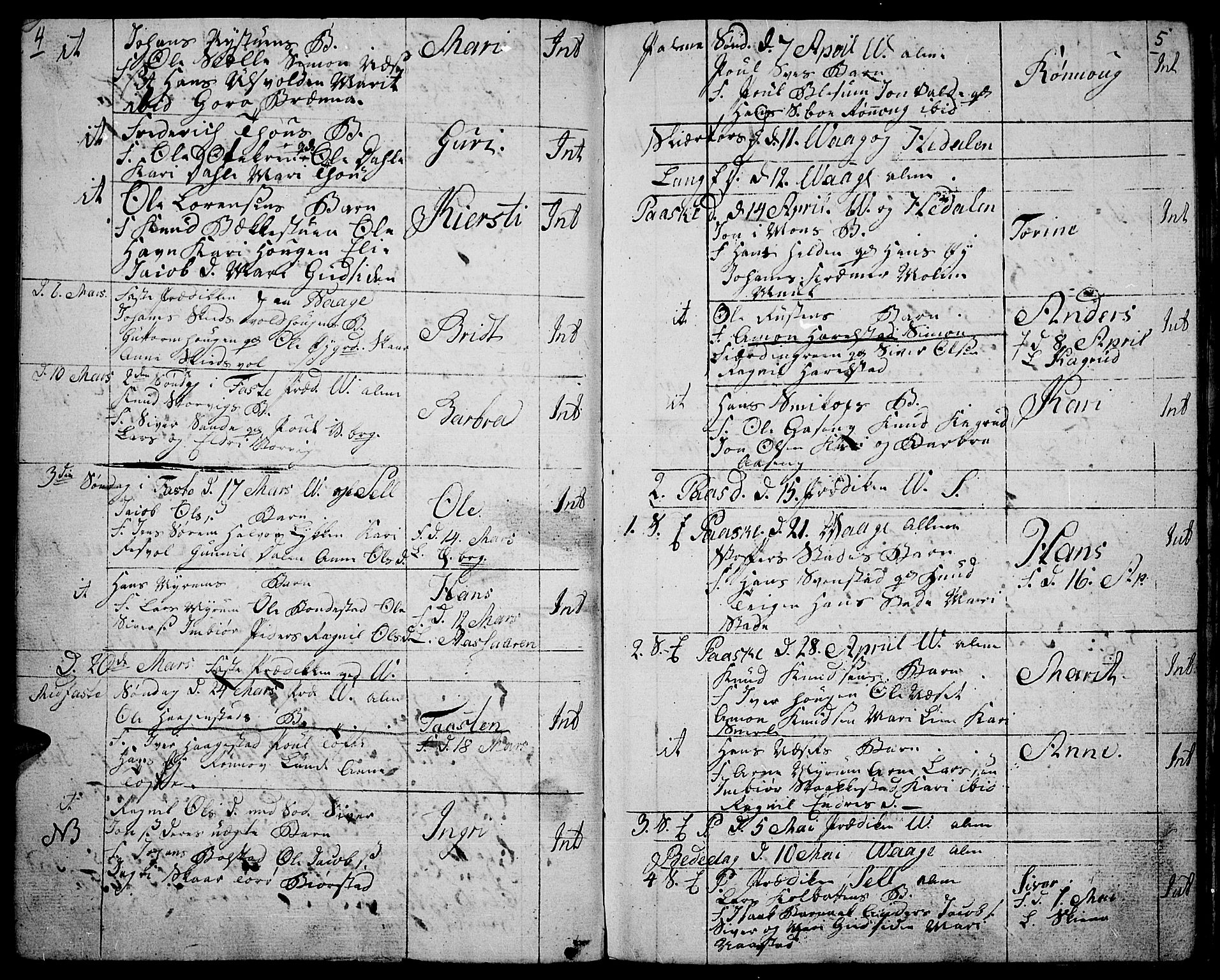 Vågå prestekontor, AV/SAH-PREST-076/H/Ha/Haa/L0002: Parish register (official) no. 2, 1810-1815, p. 4-5