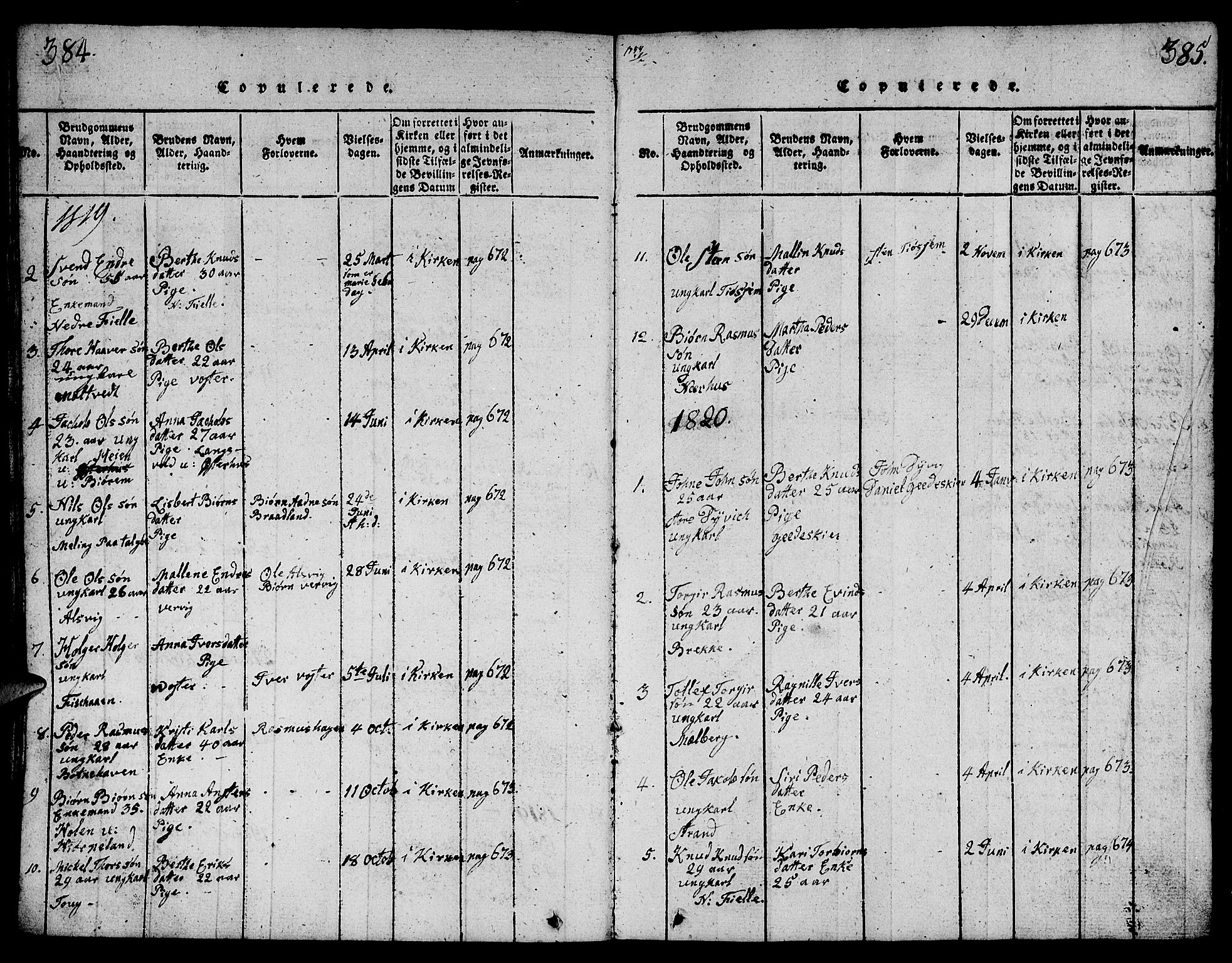 Strand sokneprestkontor, SAST/A-101828/H/Ha/Hab/L0001: Parish register (copy) no. B 1, 1816-1854, p. 384-385