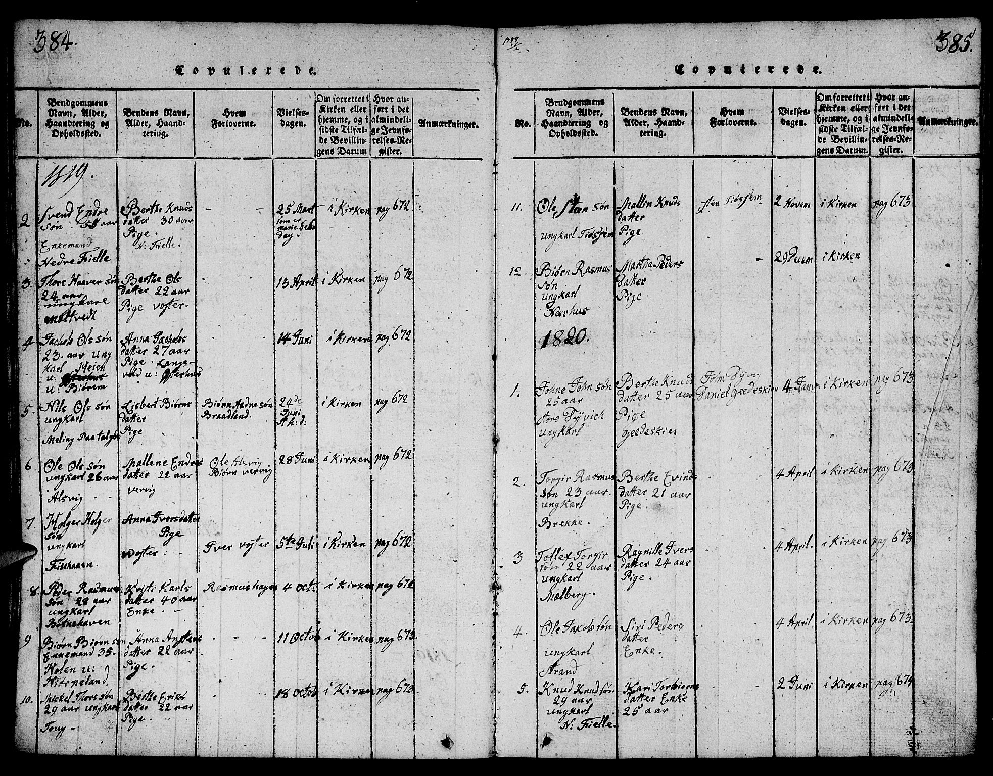 Strand sokneprestkontor, AV/SAST-A-101828/H/Ha/Hab/L0001: Parish register (copy) no. B 1, 1816-1854, p. 384-385