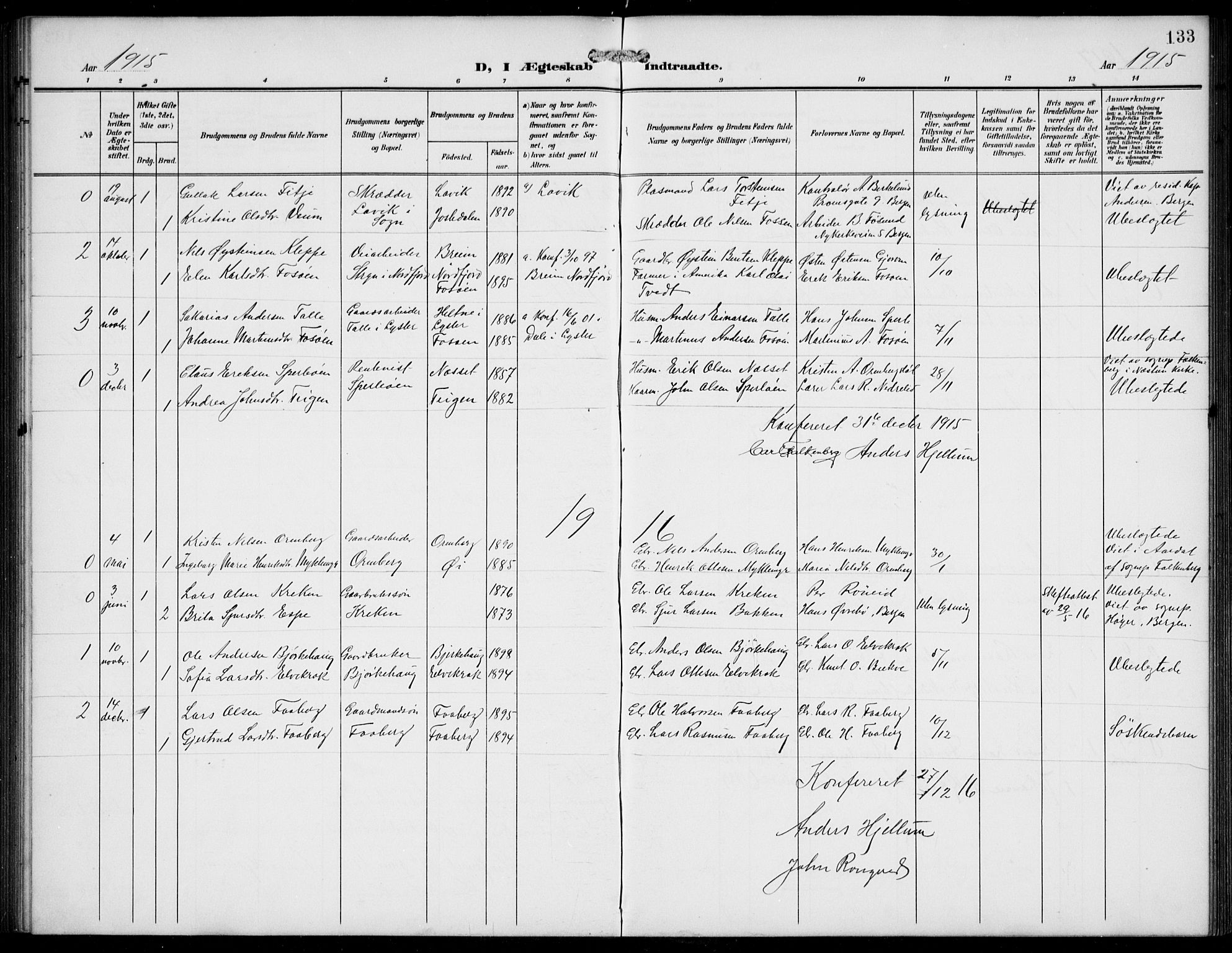 Jostedal sokneprestembete, AV/SAB-A-80601/H/Hab/Haba/L0002: Parish register (copy) no. A 2, 1907-1931, p. 133