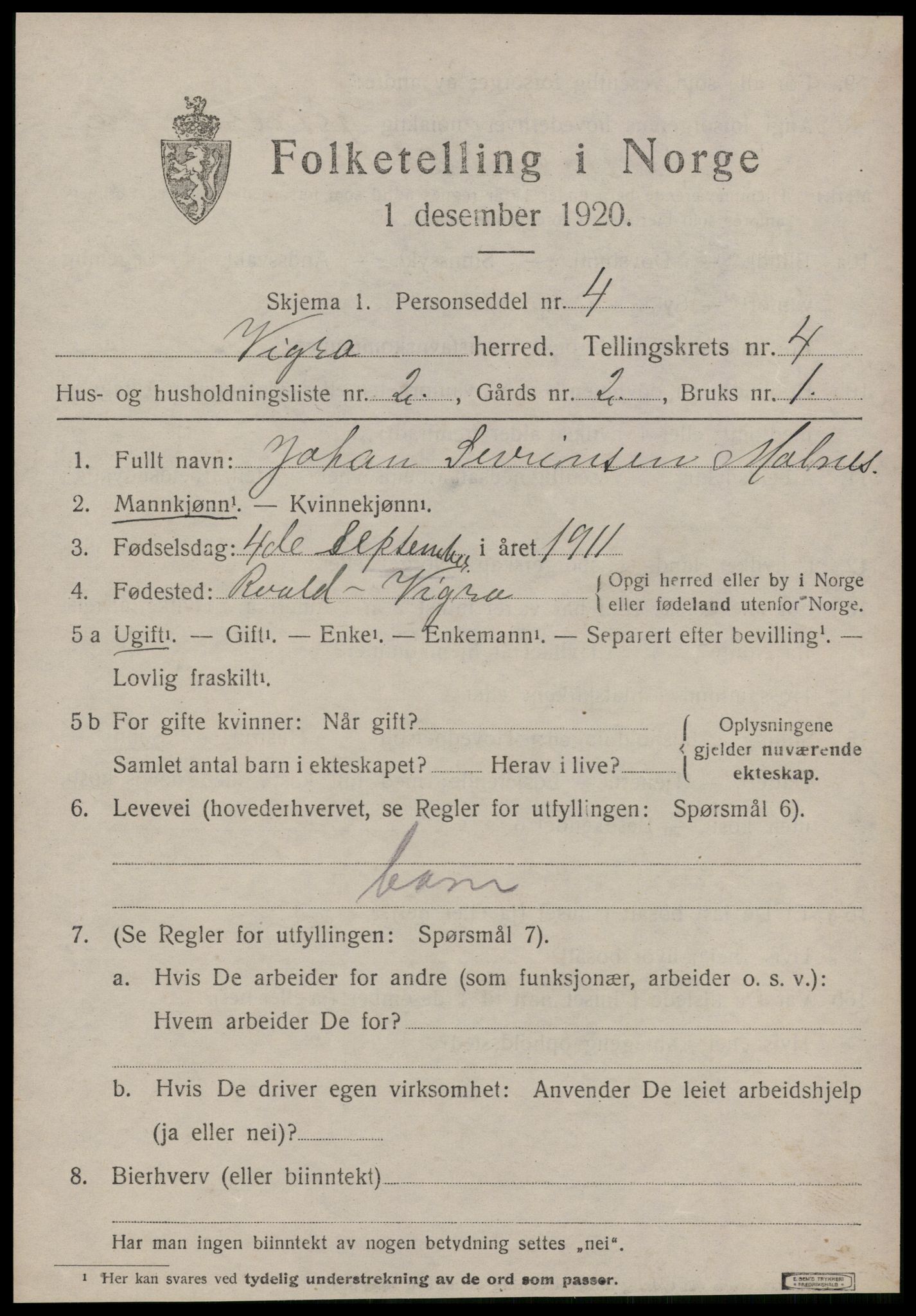 SAT, 1920 census for Vigra, 1920, p. 1754