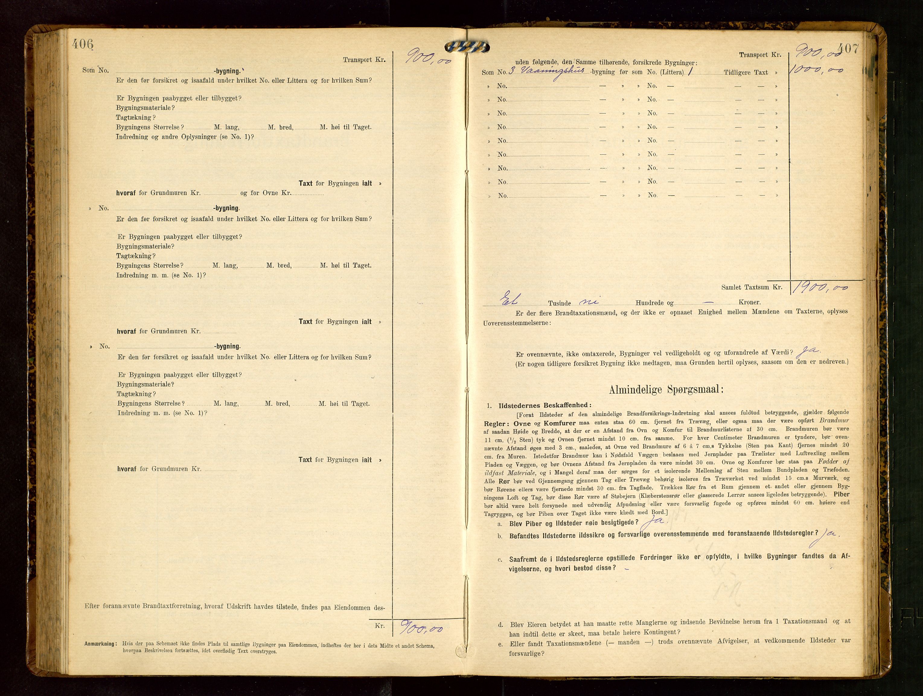 Håland lensmannskontor, AV/SAST-A-100100/Gob/L0003: Branntakstprotokoll - skjematakst. Register i boken., 1909-1910, p. 406-407