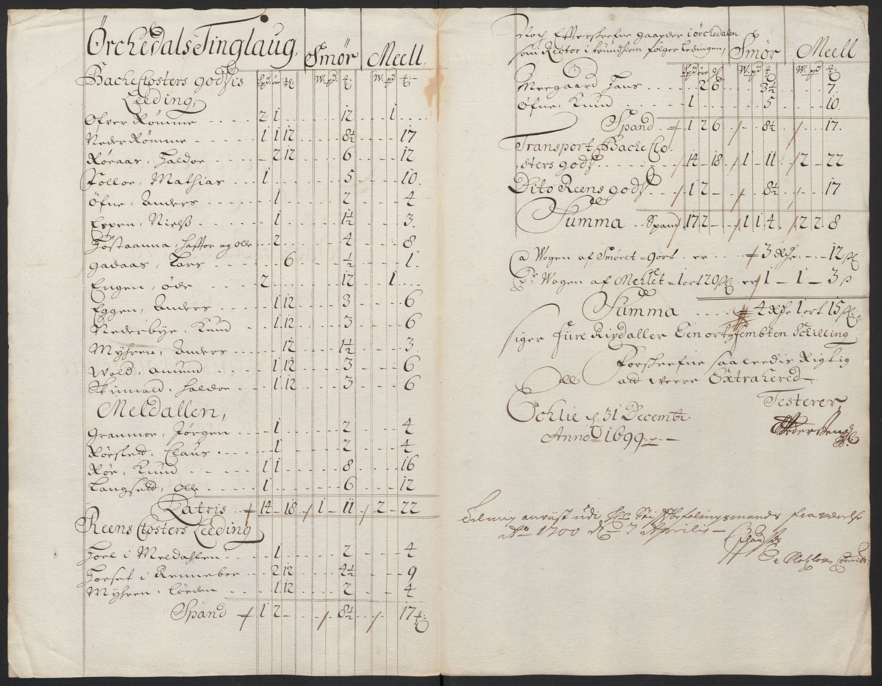 Rentekammeret inntil 1814, Reviderte regnskaper, Fogderegnskap, RA/EA-4092/R60/L3949: Fogderegnskap Orkdal og Gauldal, 1699, p. 188