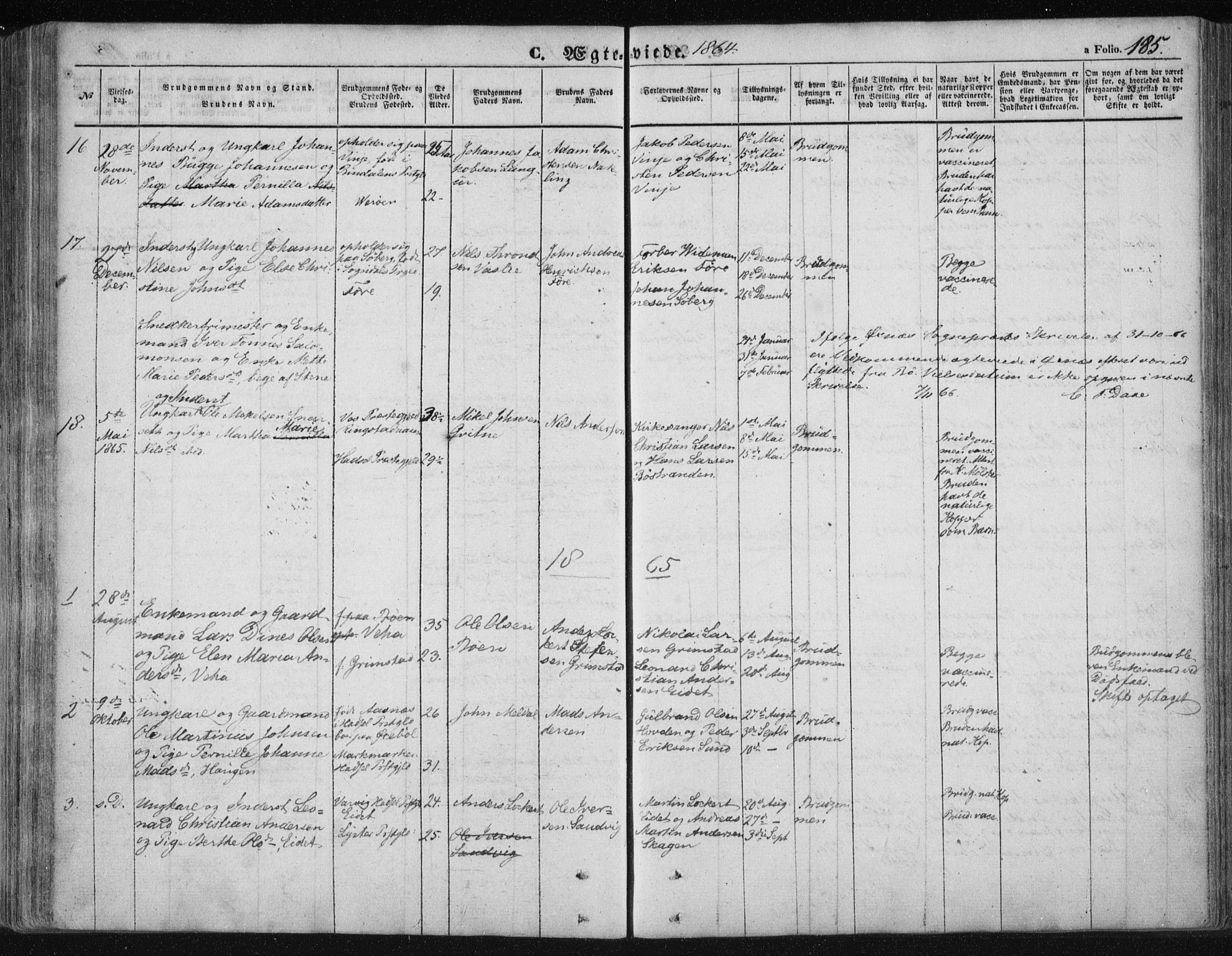 Ministerialprotokoller, klokkerbøker og fødselsregistre - Nordland, AV/SAT-A-1459/891/L1300: Parish register (official) no. 891A05, 1856-1870, p. 185