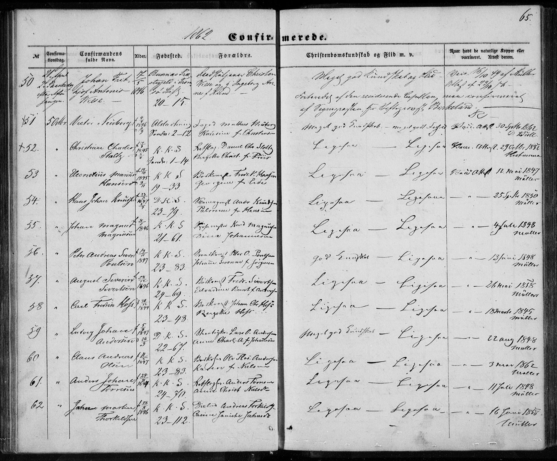 Korskirken sokneprestembete, SAB/A-76101/H/Haa/L0027: Parish register (official) no. C 3, 1854-1868, p. 65