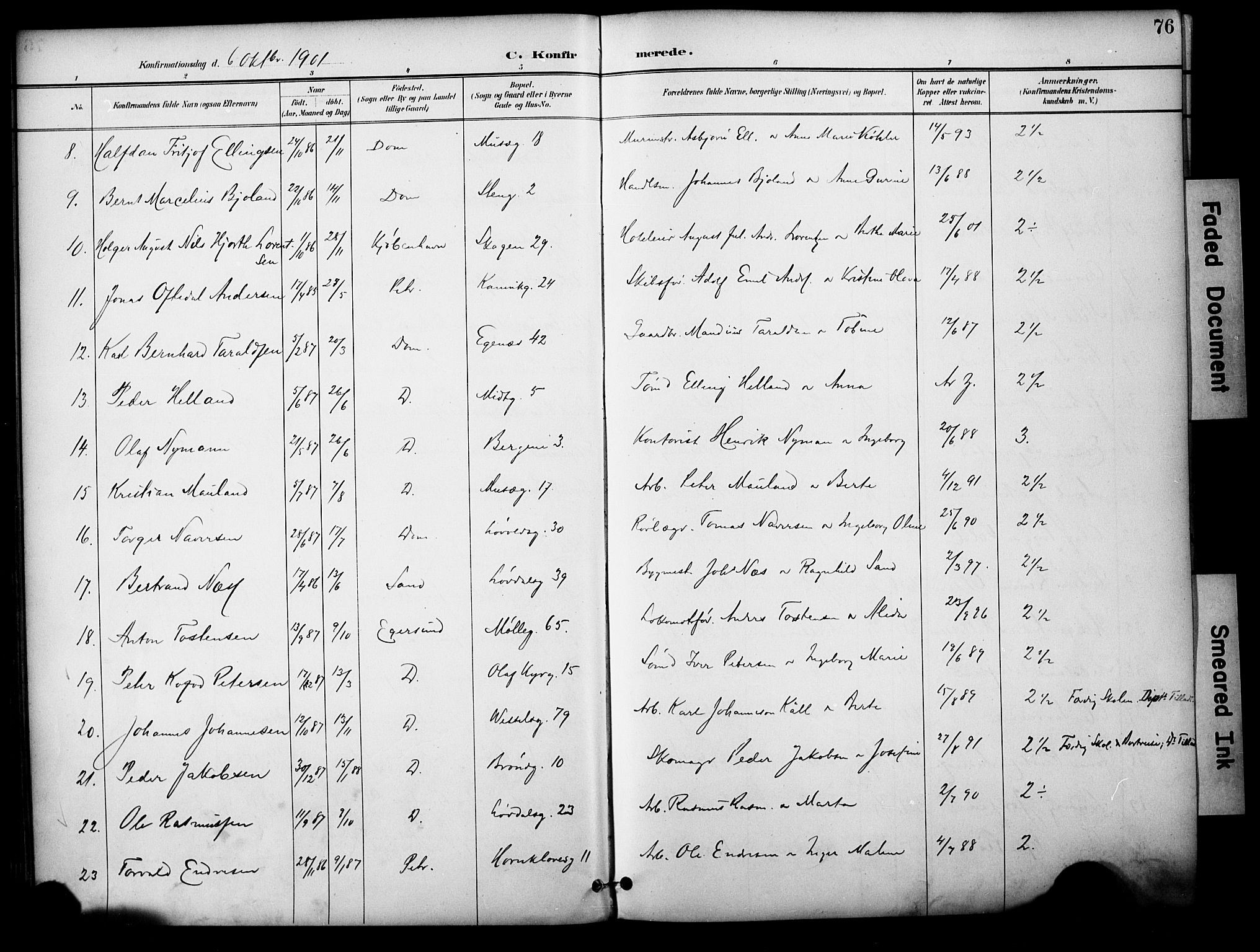 Domkirken sokneprestkontor, AV/SAST-A-101812/001/30/30BA/L0031: Parish register (official) no. A 30, 1896-1916, p. 76