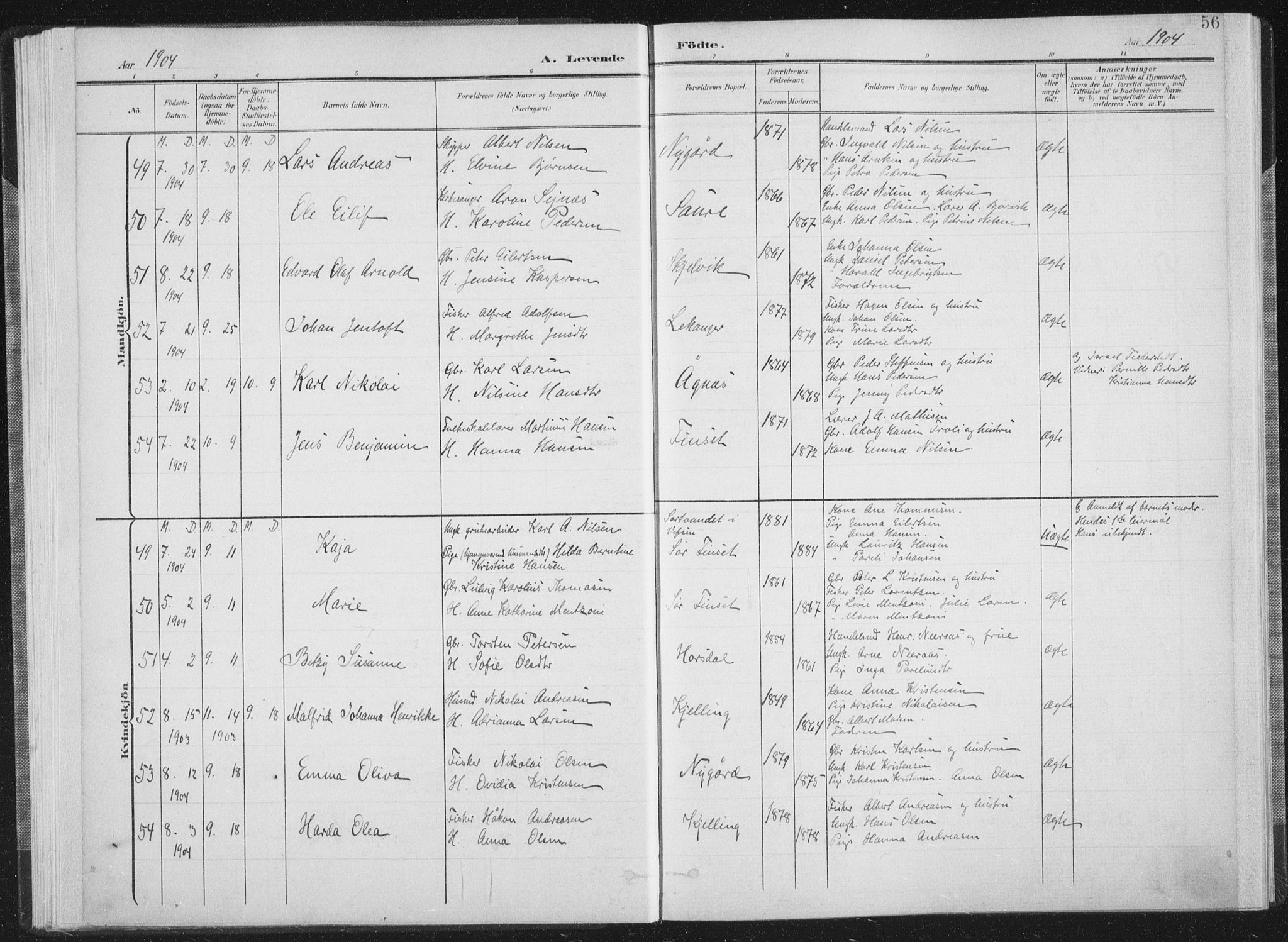 Ministerialprotokoller, klokkerbøker og fødselsregistre - Nordland, AV/SAT-A-1459/805/L0102: Parish register (official) no. 805A08I, 1900-1909, p. 56