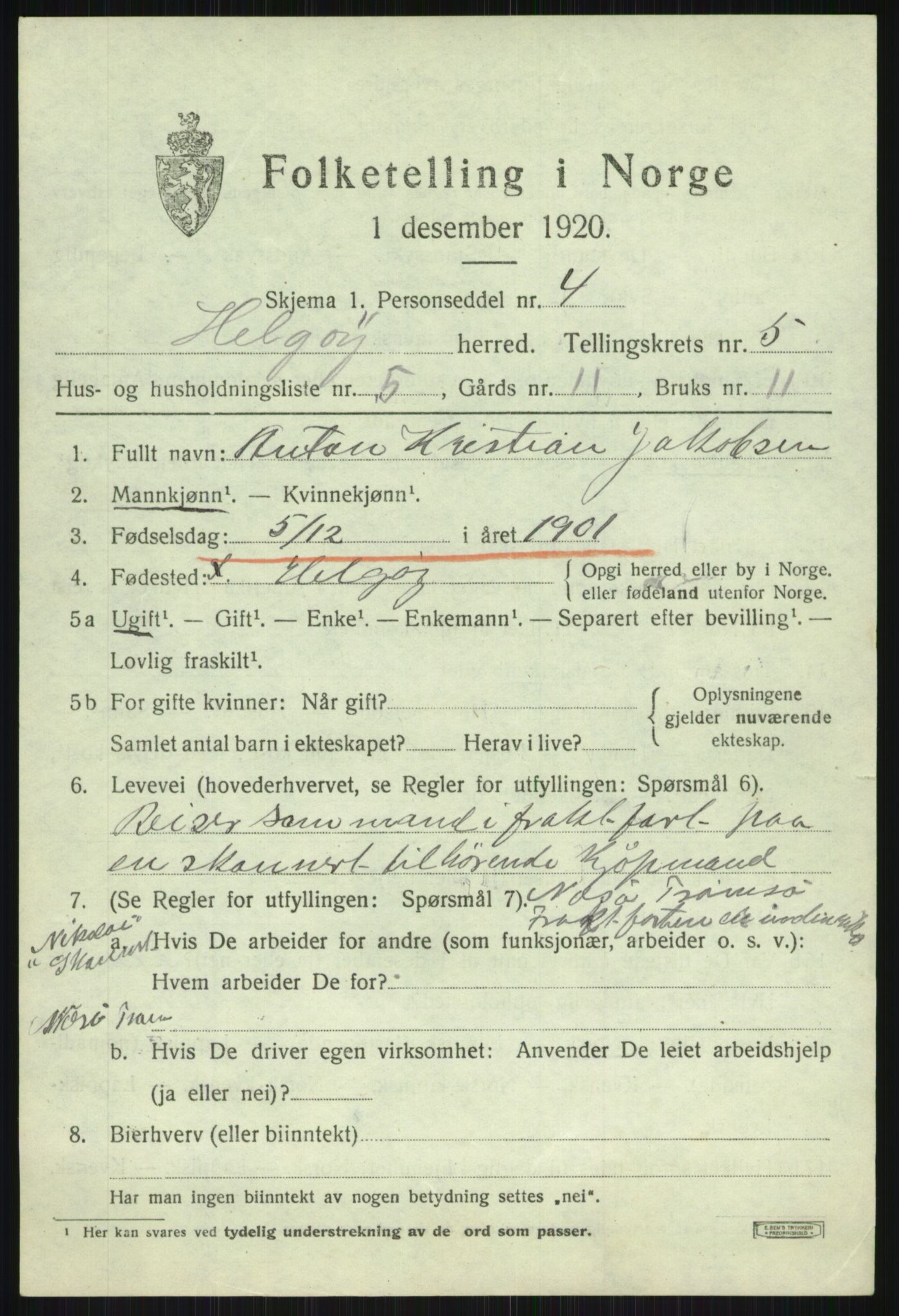 SATØ, 1920 census for Helgøy, 1920, p. 1997