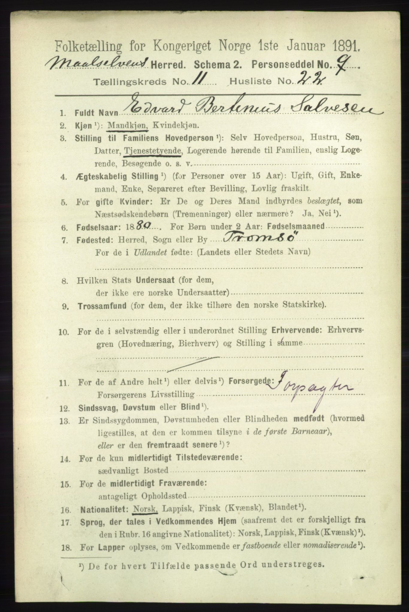RA, 1891 census for 1924 Målselv, 1891, p. 3421
