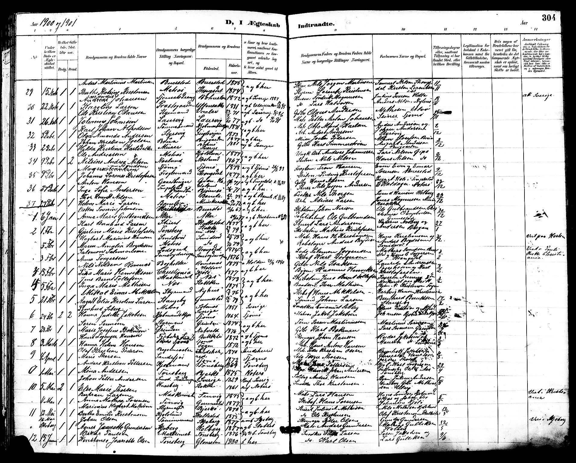 Nøtterøy kirkebøker, AV/SAKO-A-354/G/Ga/L0004: Parish register (copy) no. I 4, 1894-1909, p. 304