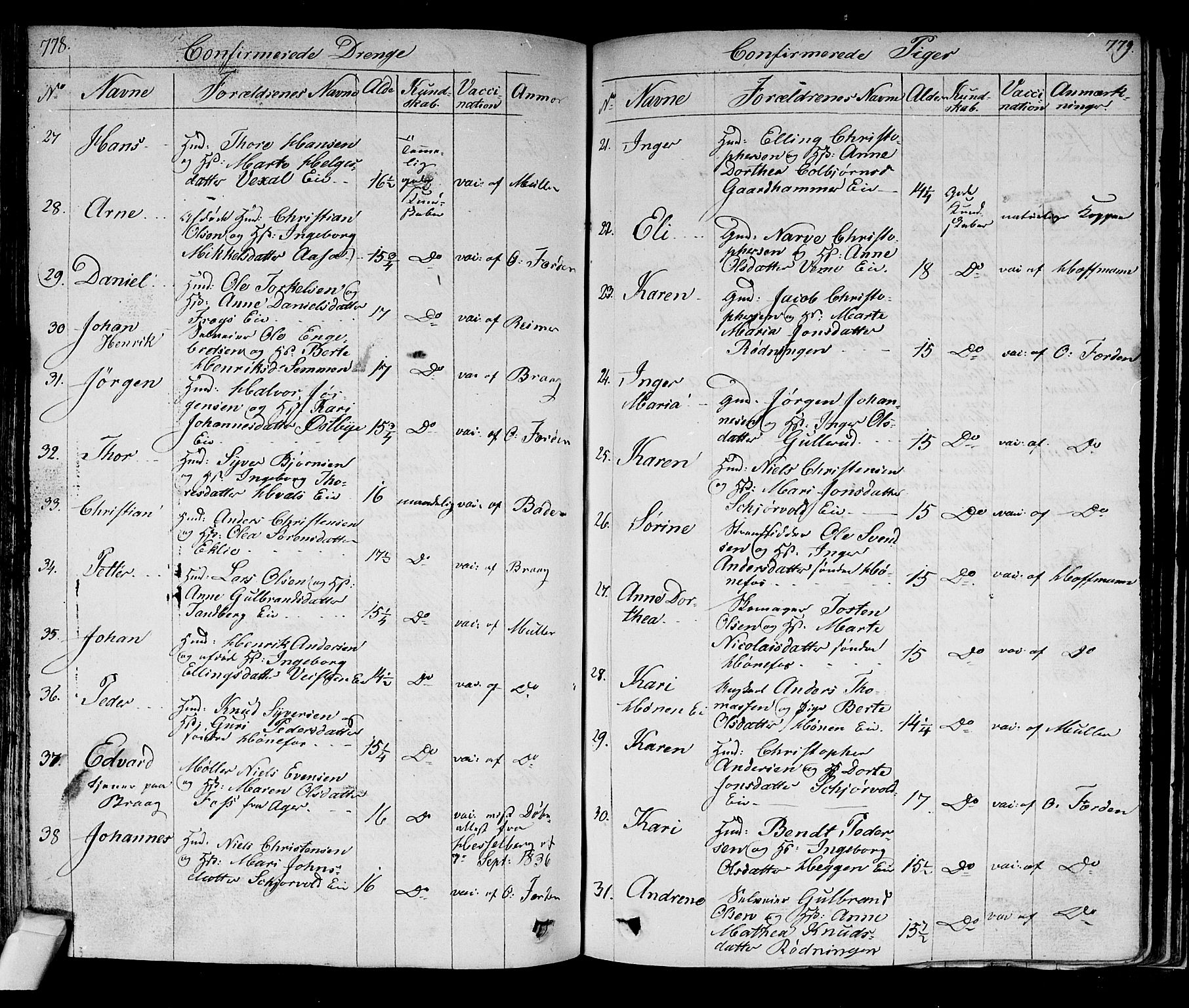 Norderhov kirkebøker, AV/SAKO-A-237/F/Fa/L0009: Parish register (official) no. 9, 1819-1837, p. 778-779