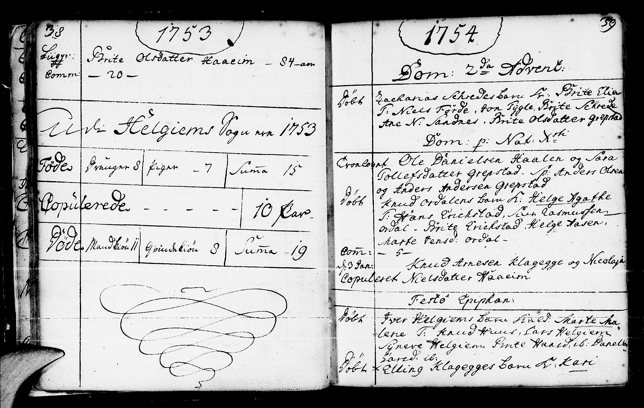 Jølster sokneprestembete, SAB/A-80701/H/Haa/Haaa/L0004: Parish register (official) no. A 4, 1749-1789, p. 38-39