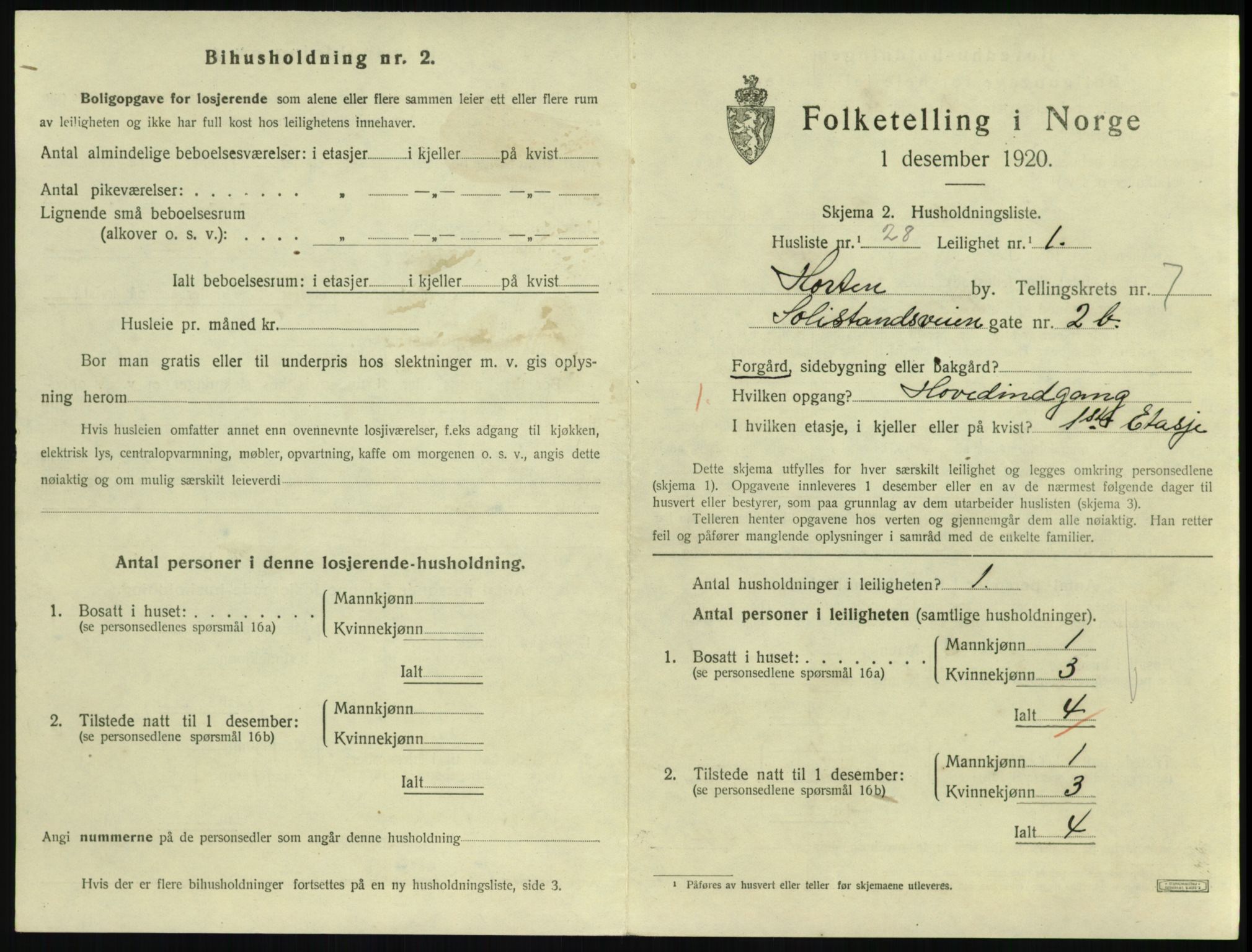 SAKO, 1920 census for Horten, 1920, p. 7287