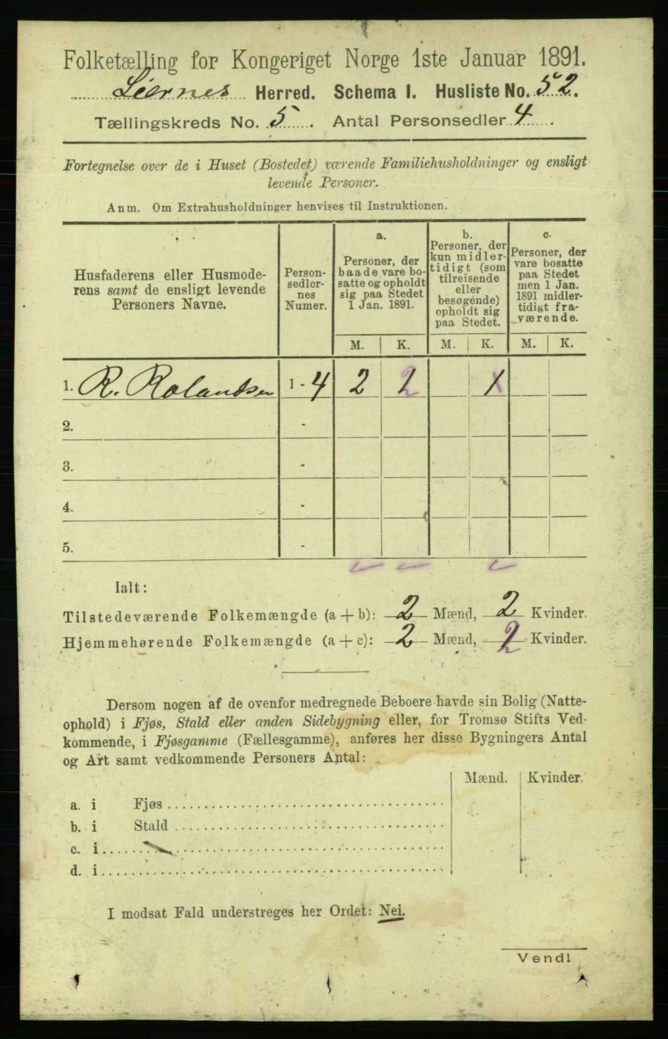 RA, 1891 census for 1737 Lierne, 1891, p. 1419